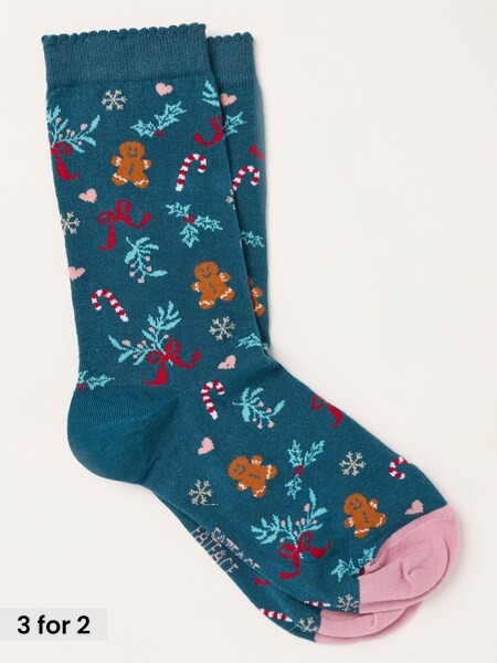 Teal - Christmas Gingerbread Socks
