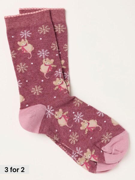 Berry Pink - Christmas Mouse Socks