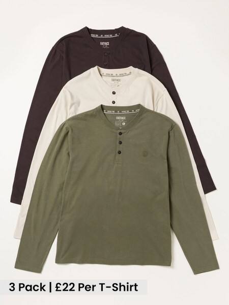 Khaki/Natural/Brown - Regular Long Sleeve Henley T-shirt