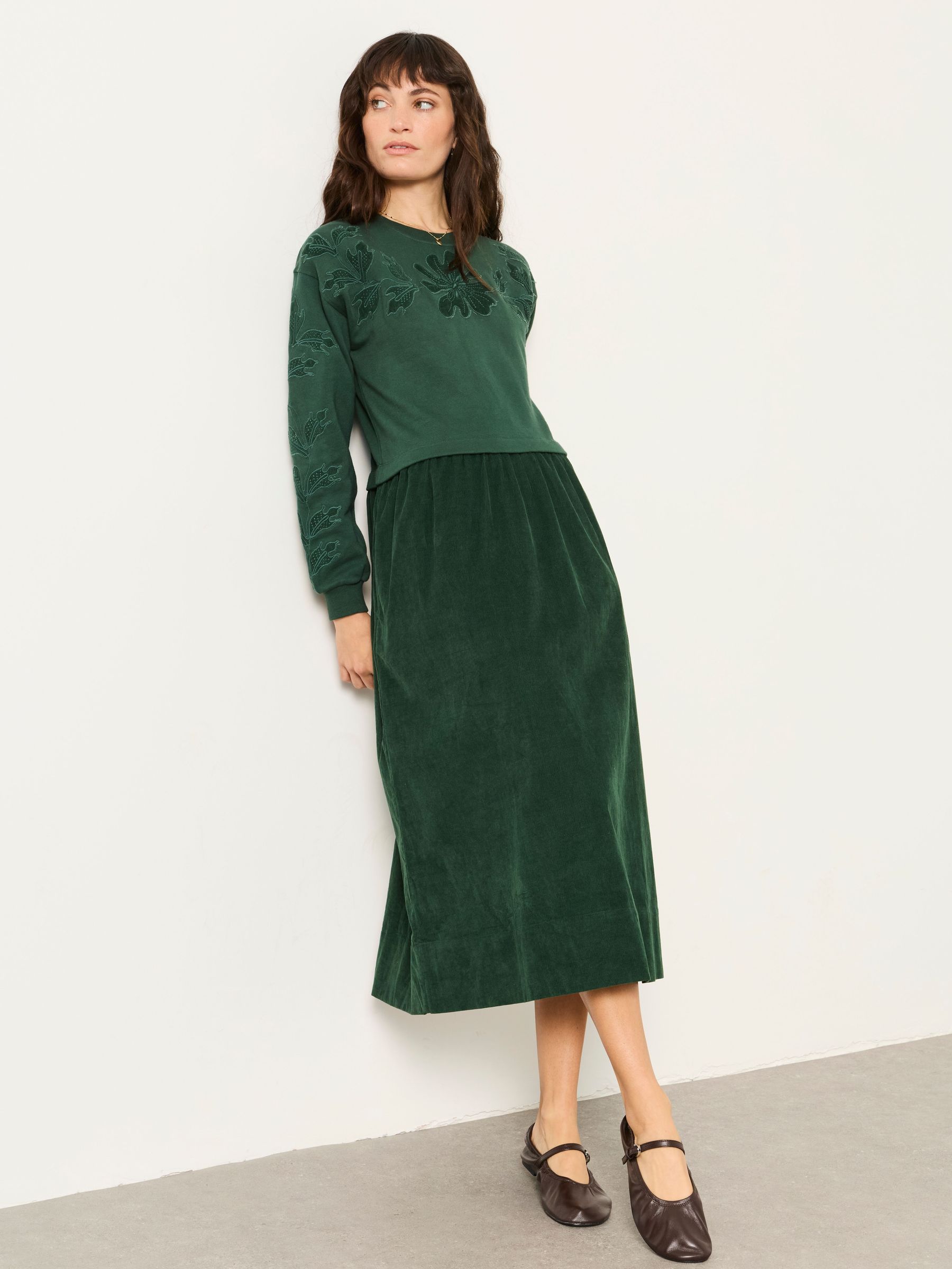 Green - 2in1 Cord Midi Dress