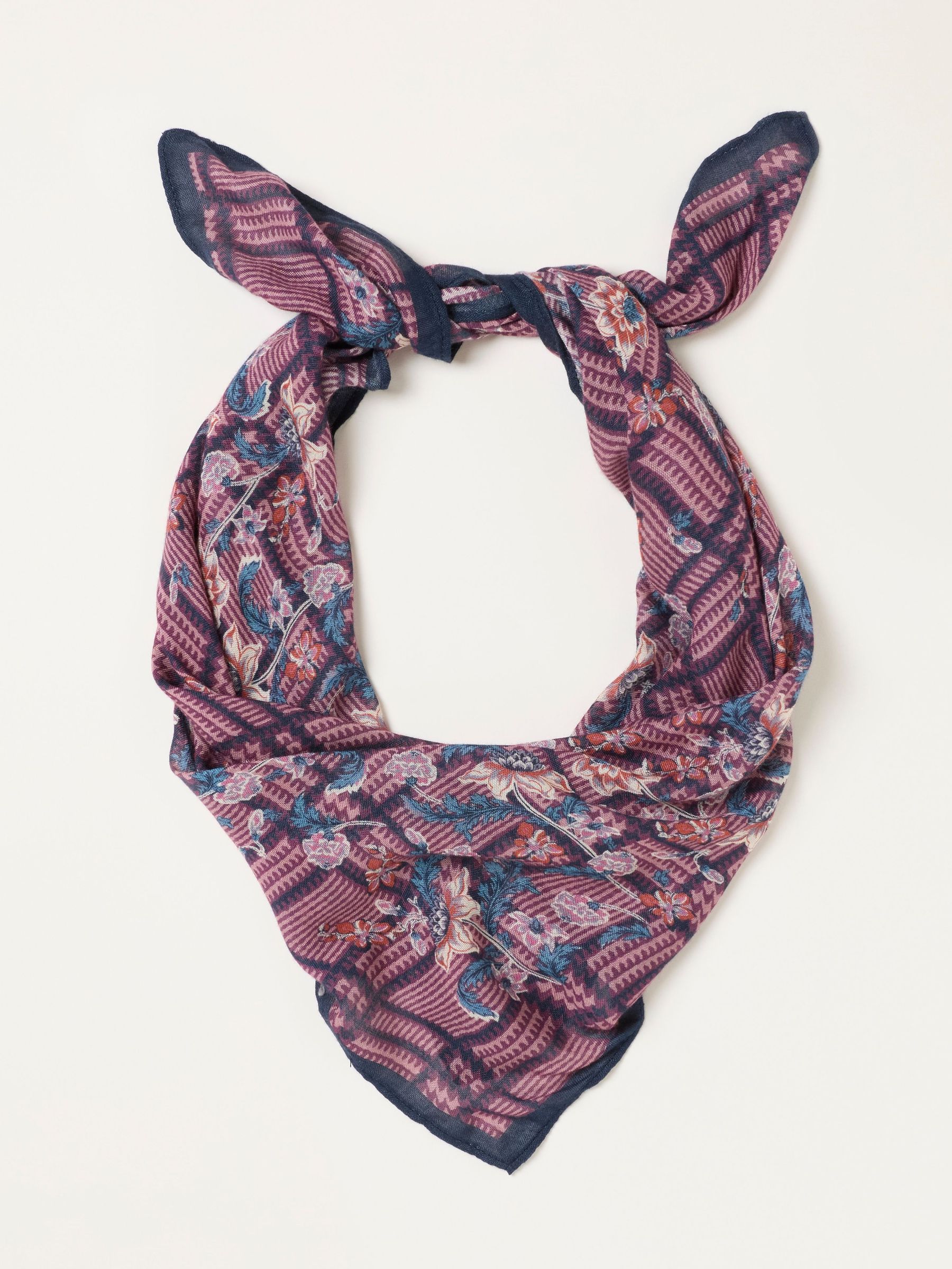 Pink - Check Floral Printed Square Scarf