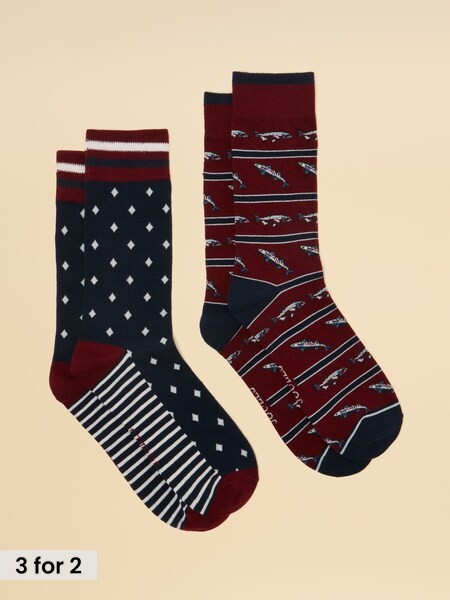 Burgundy Fish - Regular Socks 2 Pack (size 7-12)