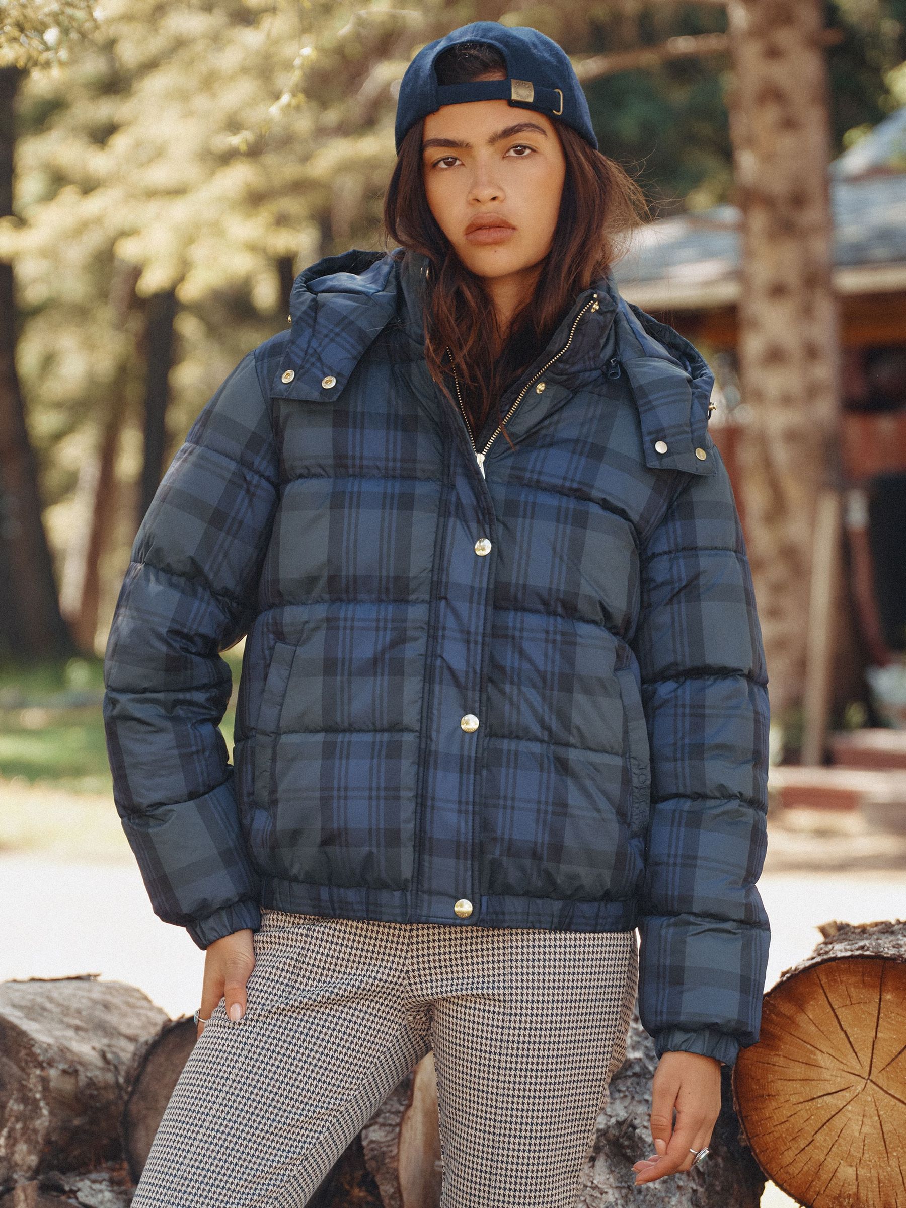 Blue and Green - Blackwatch Padded Coat With Detachable Hood