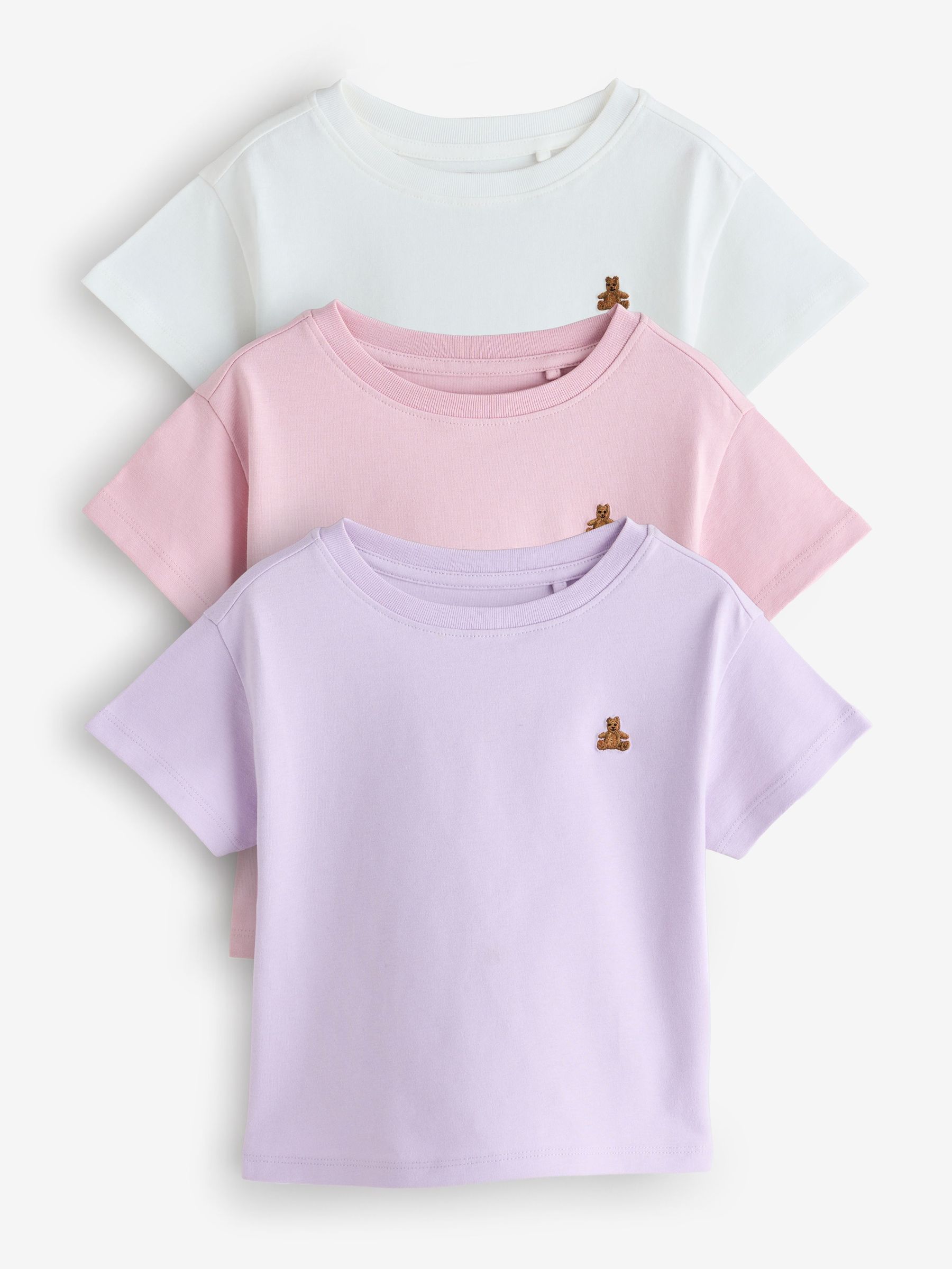 Pink & Purple - 3 Pack Short Sleeve Crew Neck T-shirt (6mths-5yrs)