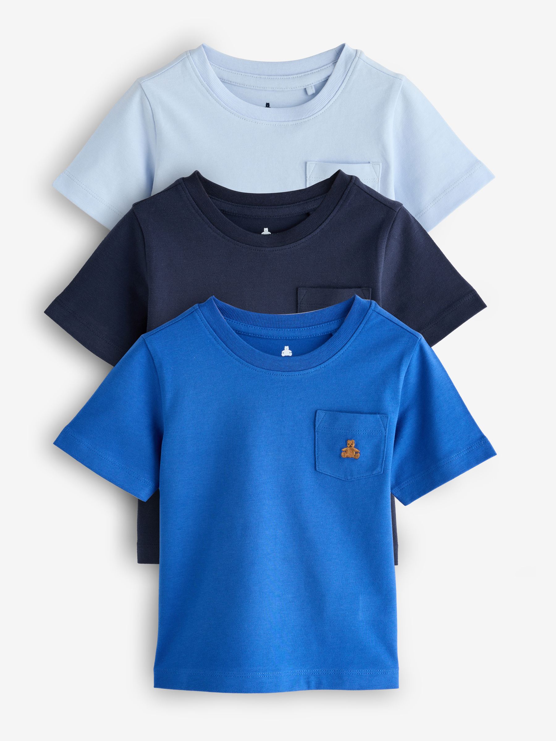 Blue - 3 Pack Short Sleeve Brannan Bear Embroidered T-shirts (6 Mths 5yrs)