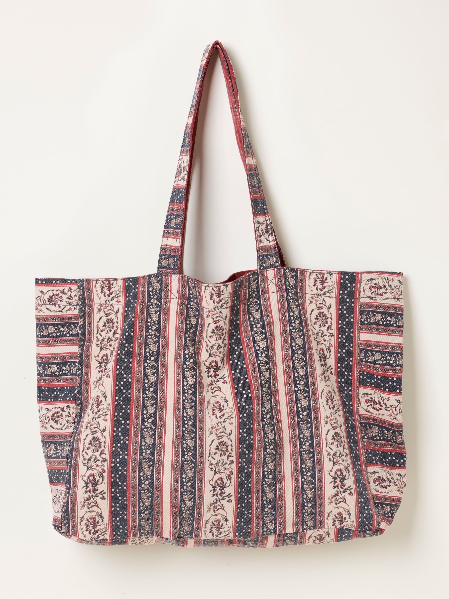 Multi - Stripe Floral Reversible Tote Bag