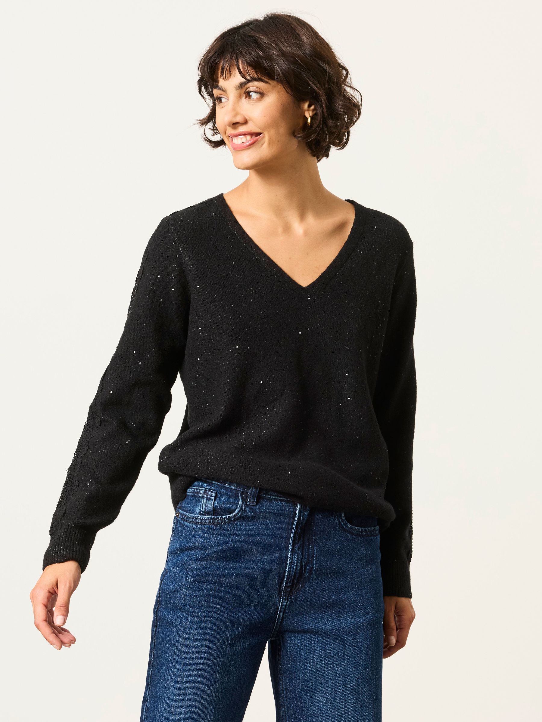 Black - Knitted Sequin Sparkle Lace Tunic