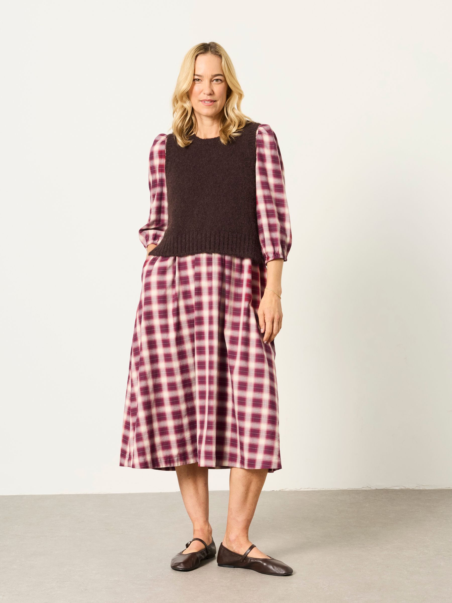 Red Check - Midi Dress With Knitted Tank
