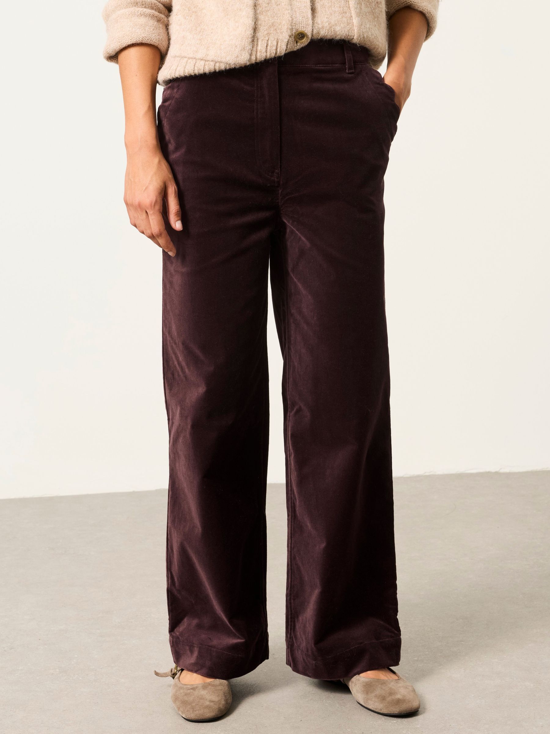 Brown - Velvet Wide Leg Trousers