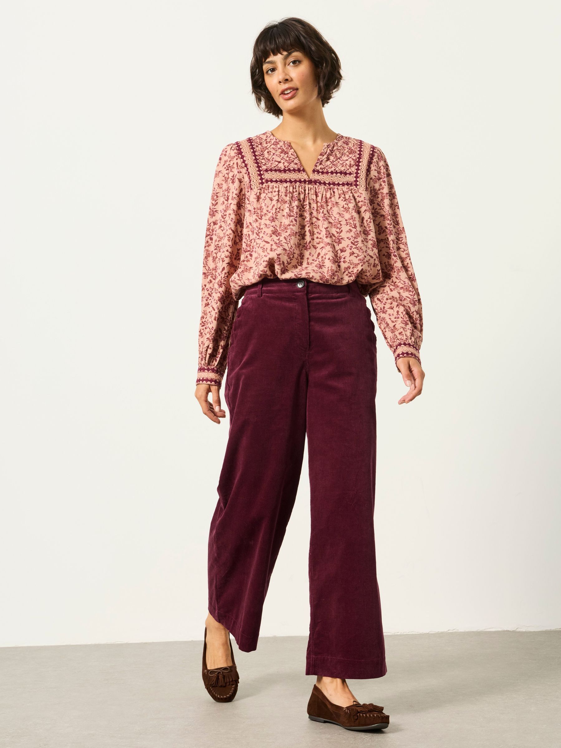 Burgundy Red - Wide Leg Cord Trousers