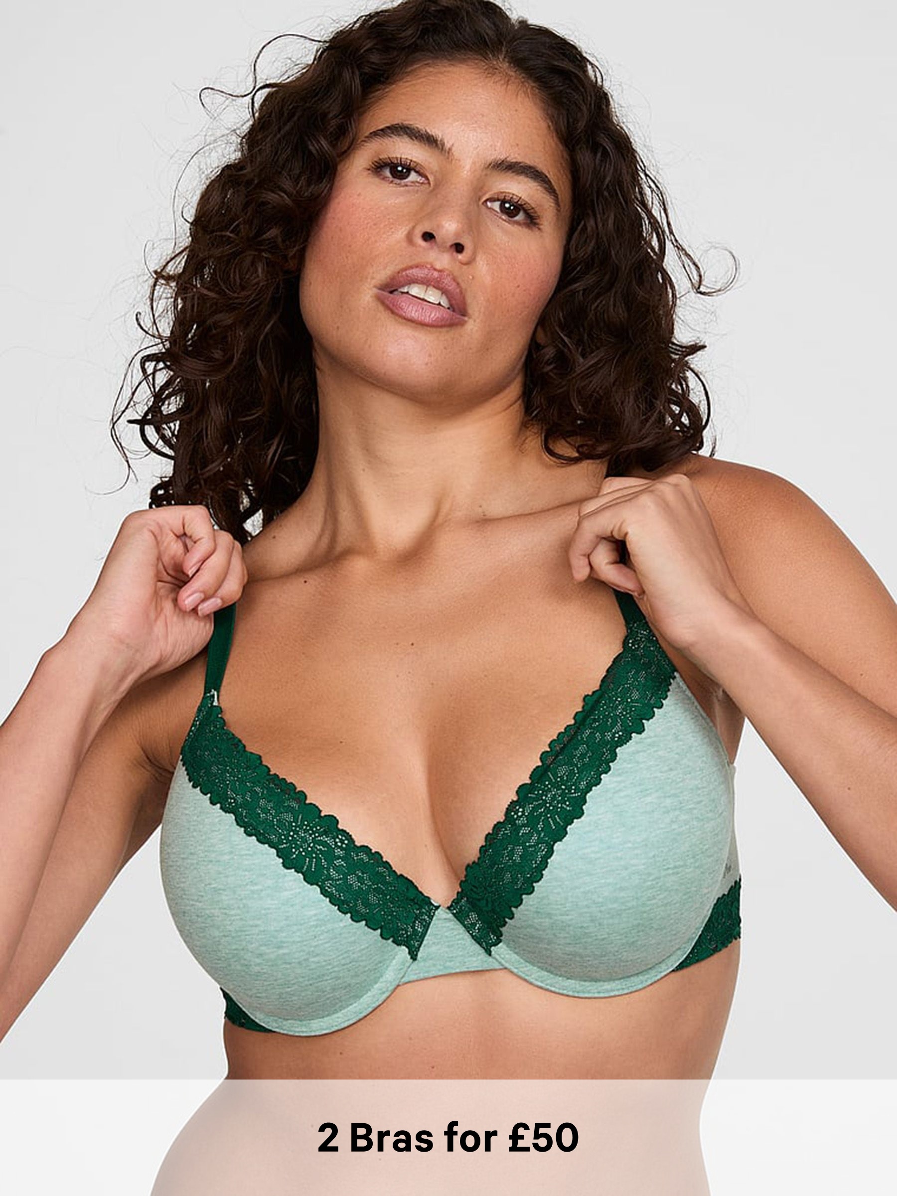 Soft Sage Green - Non Wired Push Up Lace Trim Bra