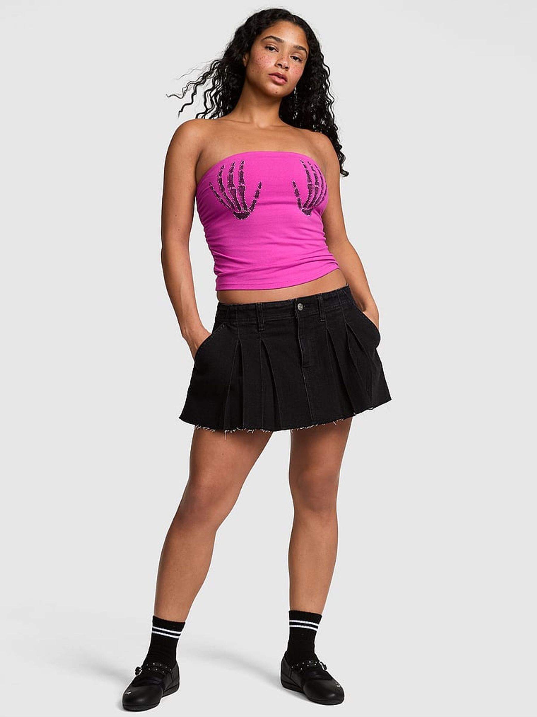 Pink Fire Skeleton - Cotton Tube Top