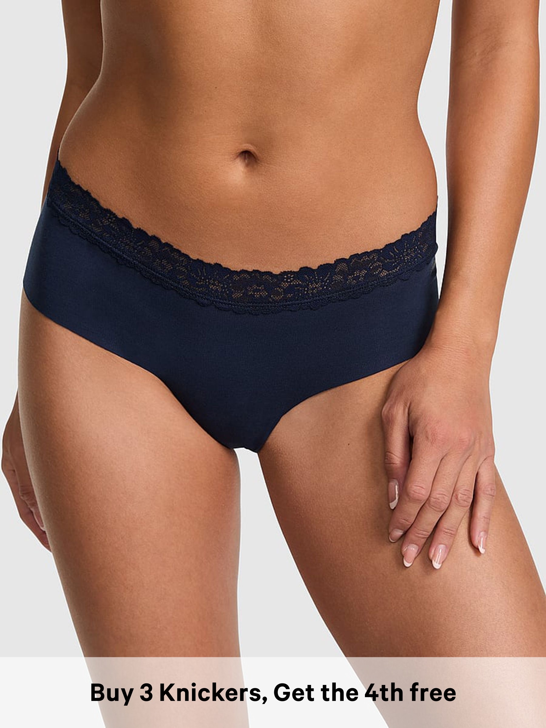 Noir Navy Blue - G-string Lace Trim Knickers