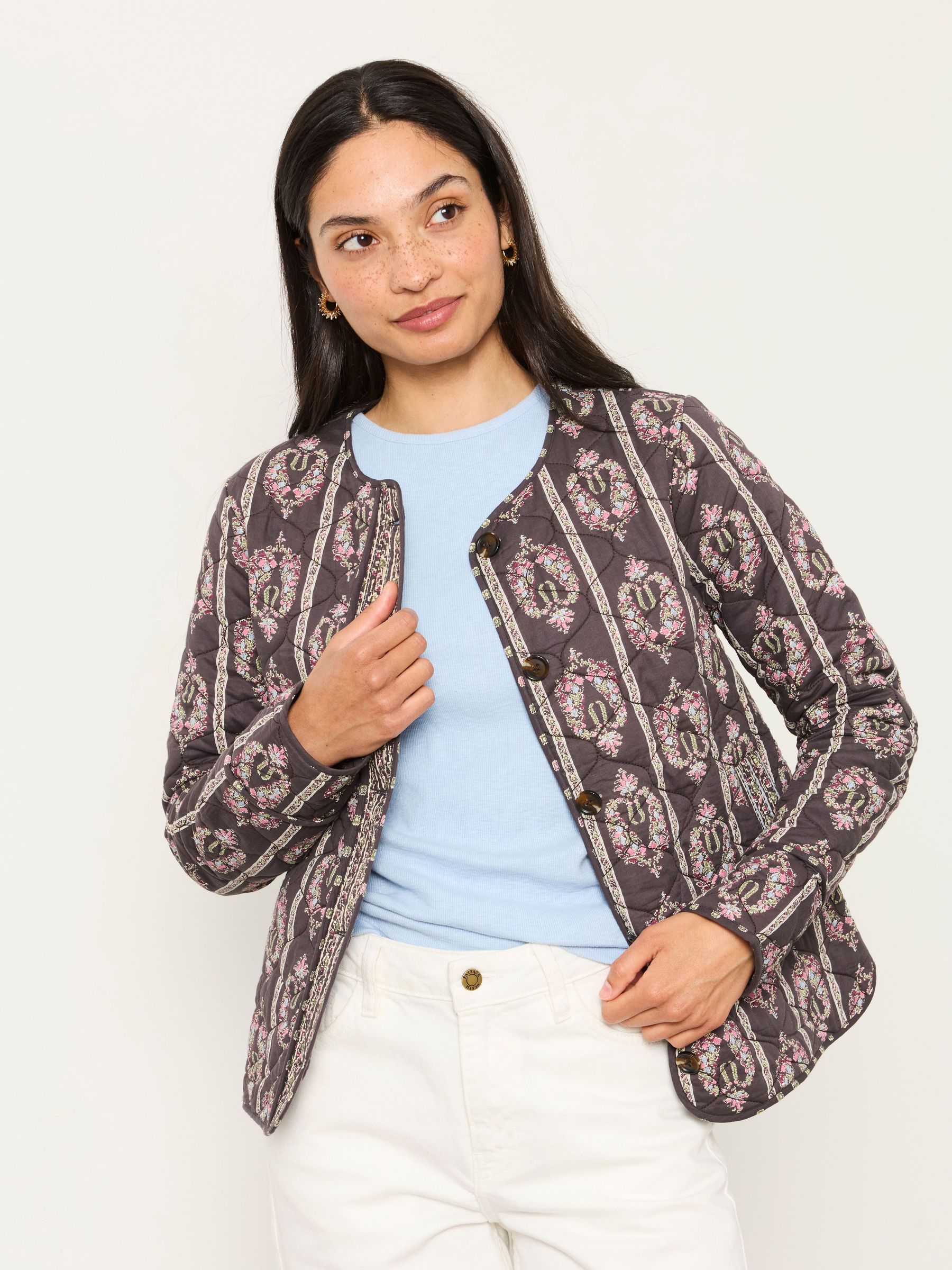 Grey Pink Paisley - Quilted Jacket