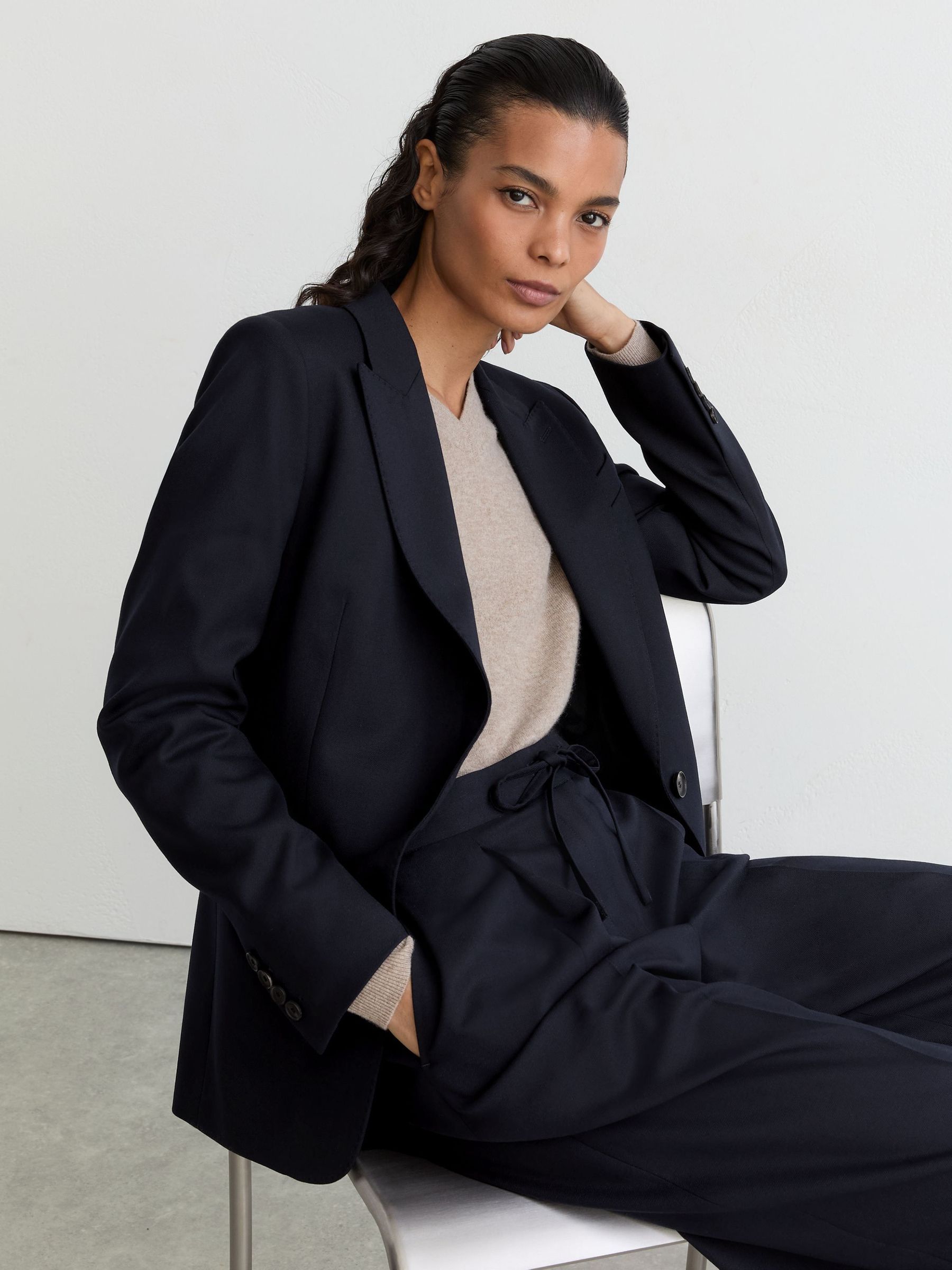 Navy - Wool-blend Single-breasted Suit Blazer