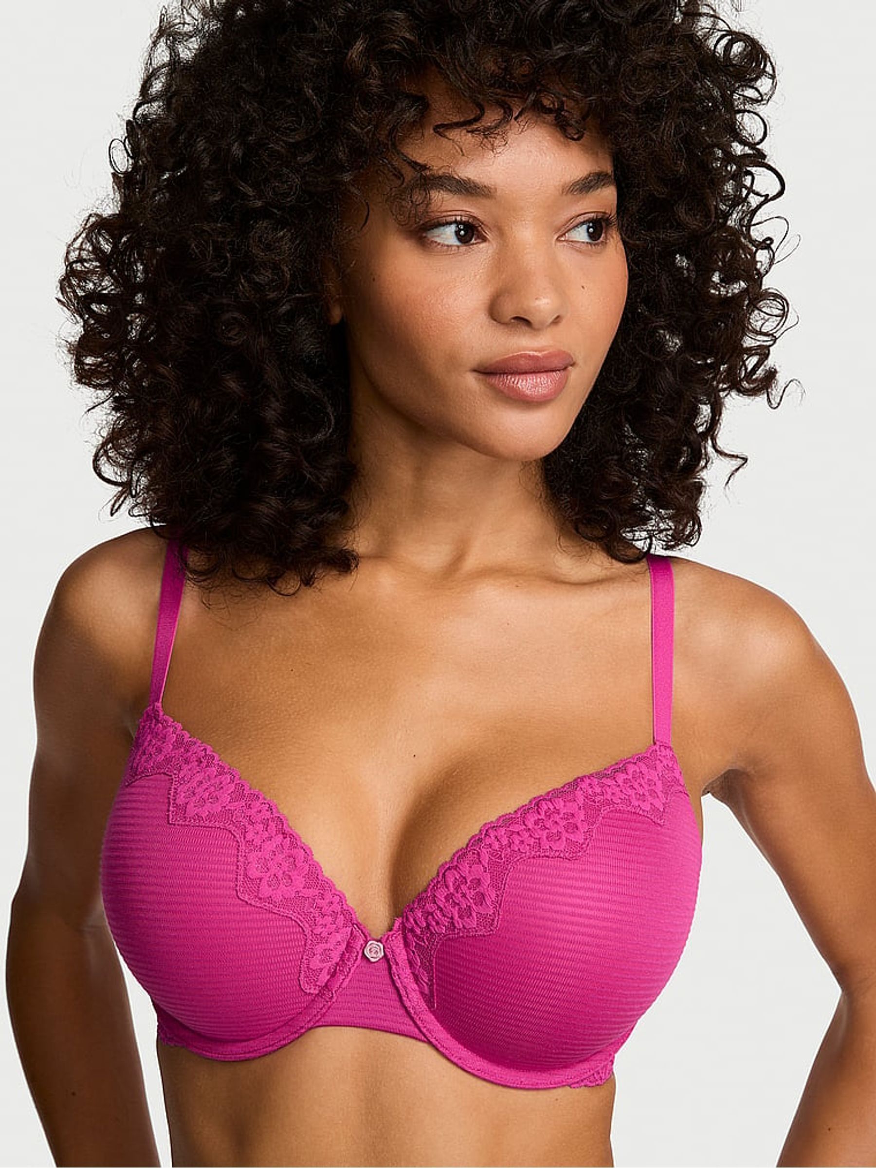 Pink Fire - Full Cup Push Up Cotton Stripe Lace Trim Bra