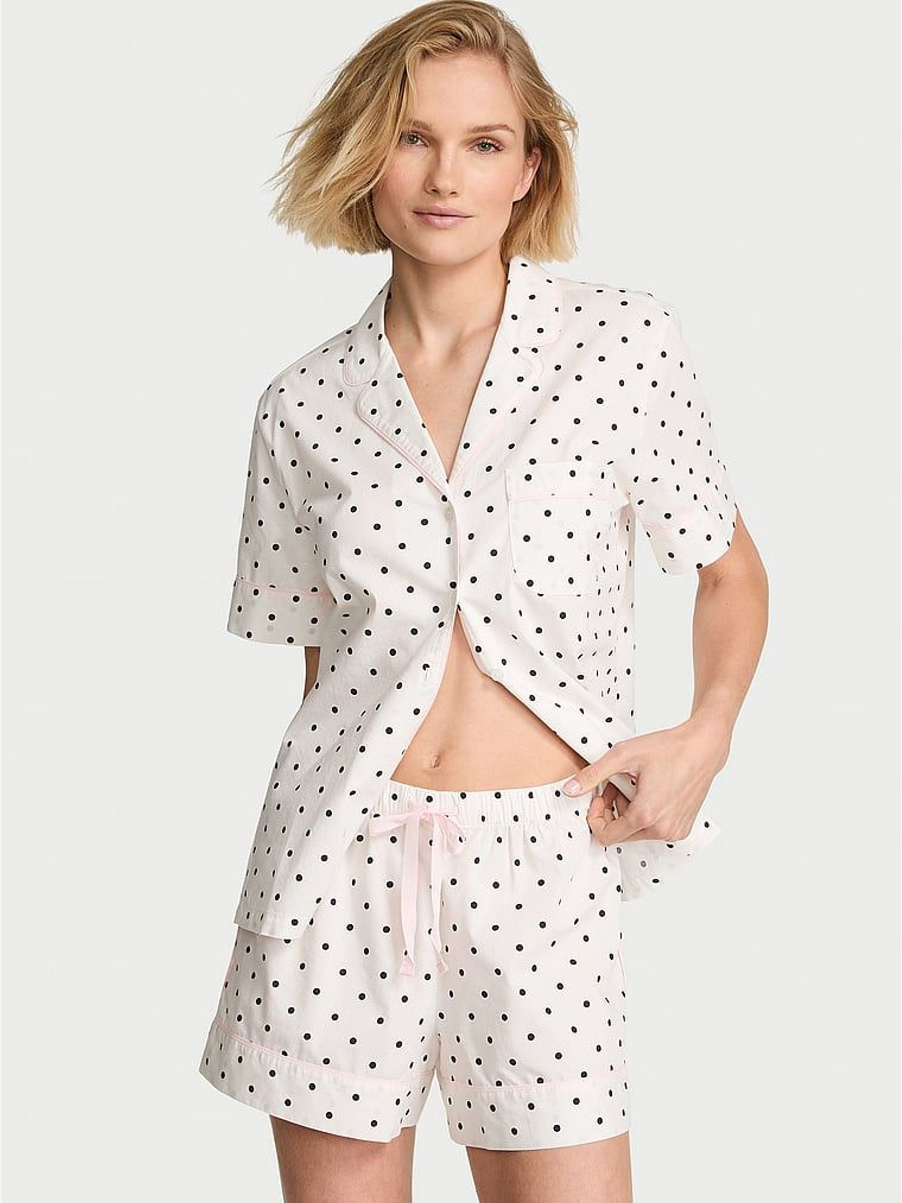 Coconut White Polka Dot - Heritage Cotton Short Pyjamas Set