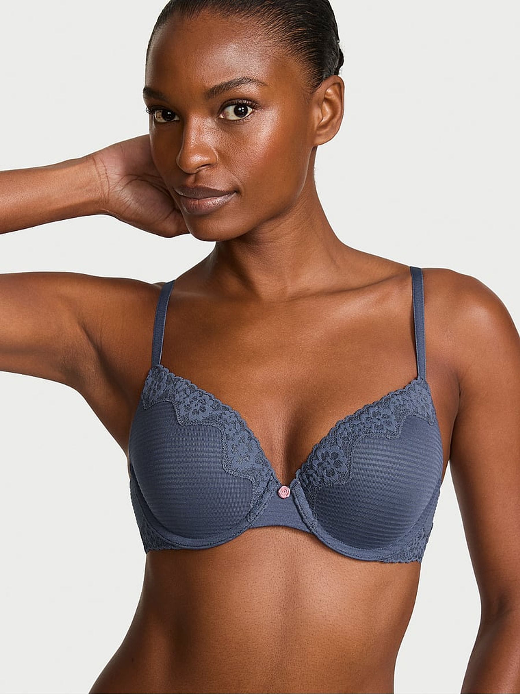 Bluestream - Full Cup Push Up Cotton Stripe Lace Trim Bra