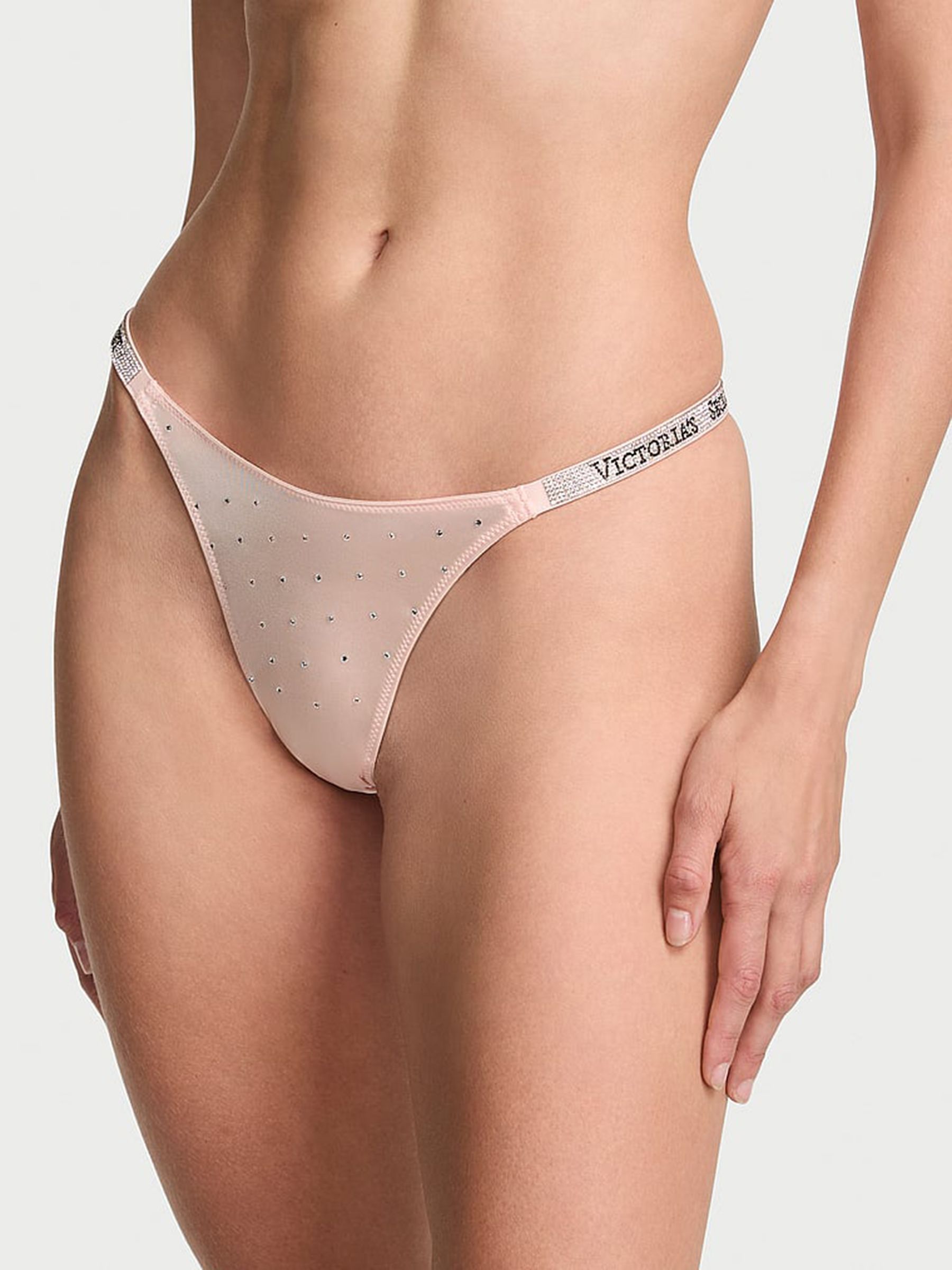 Purest Pink - Thong Shine Strap Diamanté Knickers