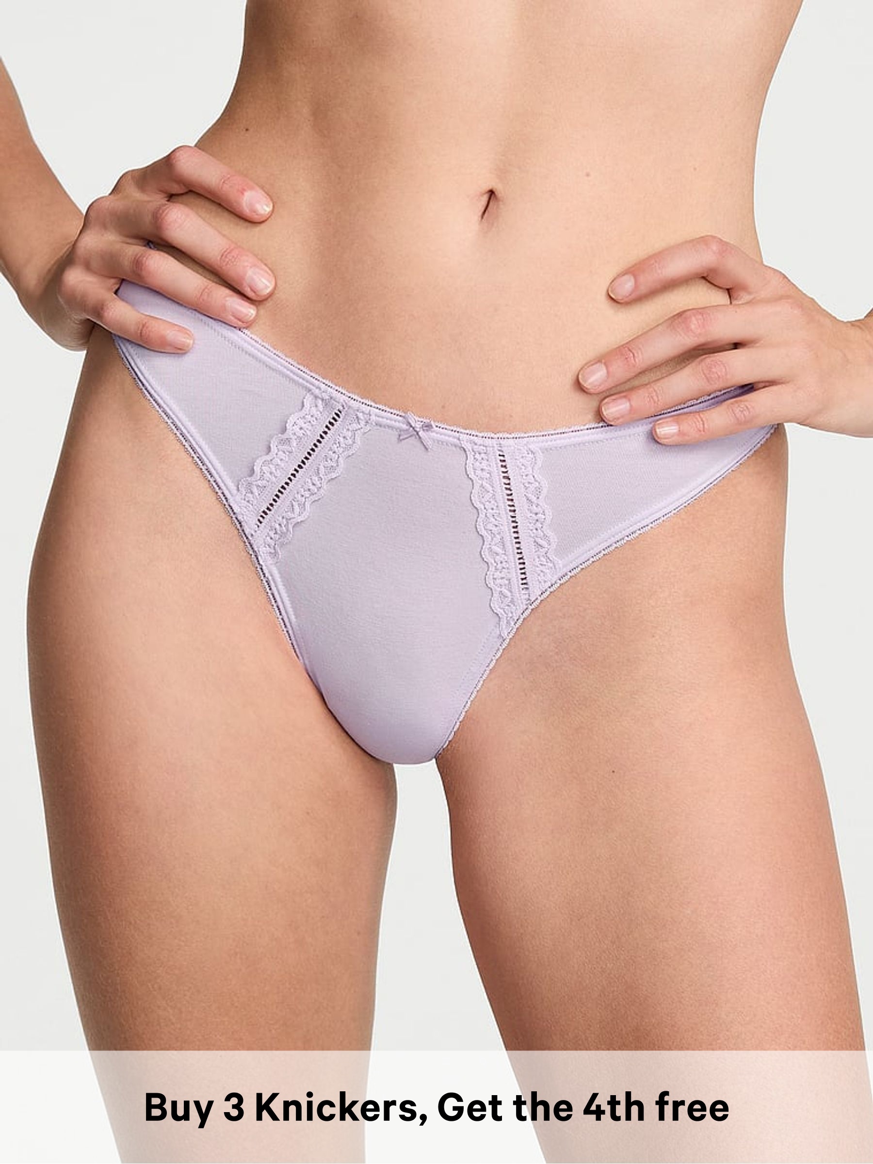 Purple Whisper - Thong Cotton Lace Trim Knickers