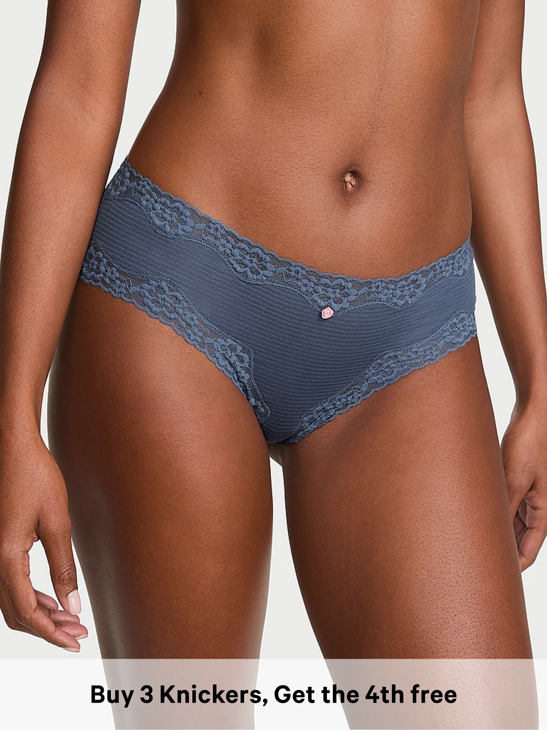 Bluestream - Thong Cotton Stripe Lace Waist Knickers
