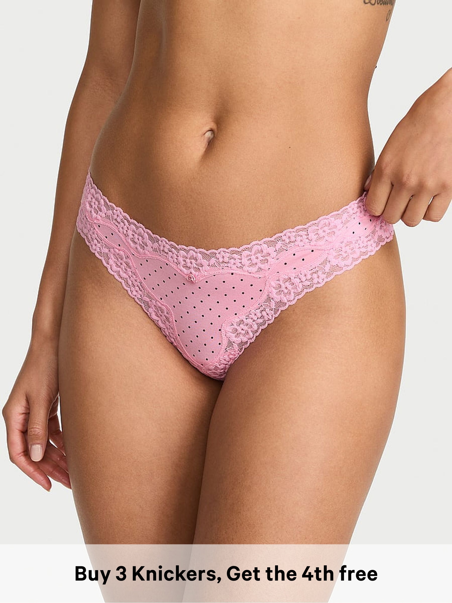 Victoria Pink Polka Dot - Short Cotton Lace Waist Knickers