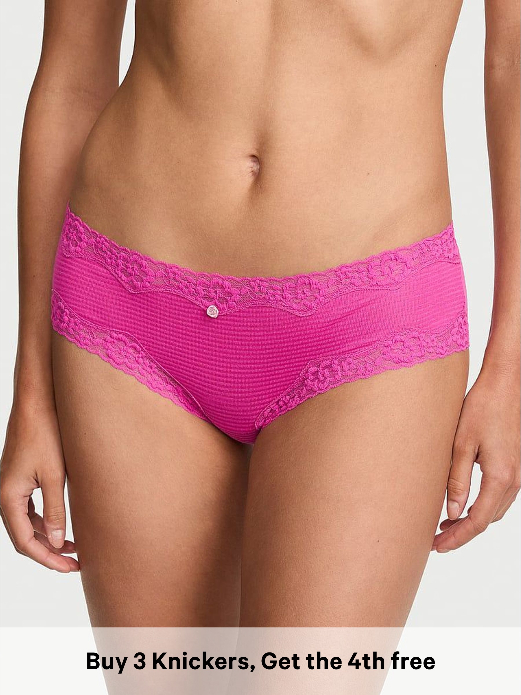 Pink Fire - Thong Cotton Stripe Lace Waist Knickers