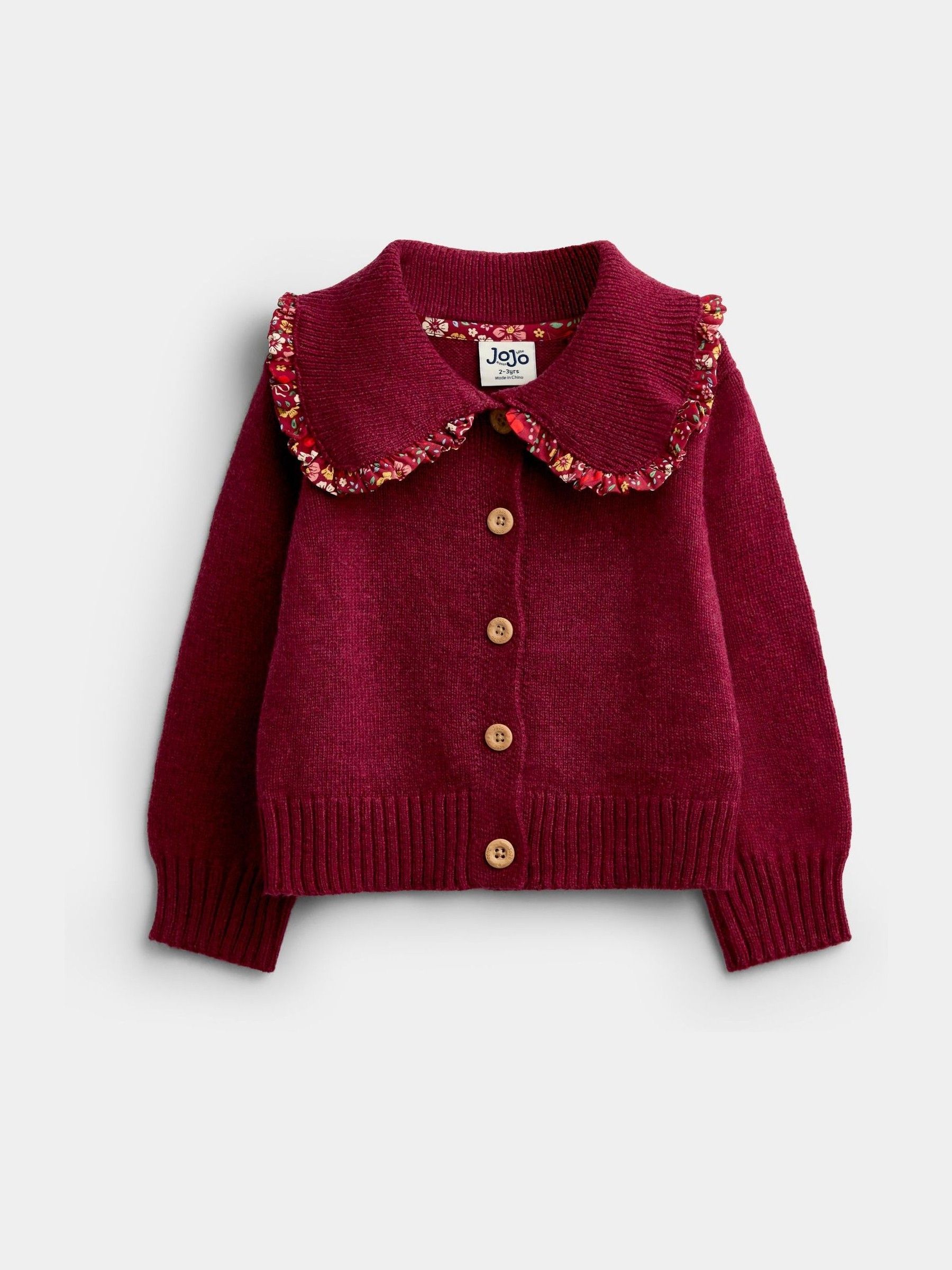 Burgundy Floral - Frill Collar Cardigan