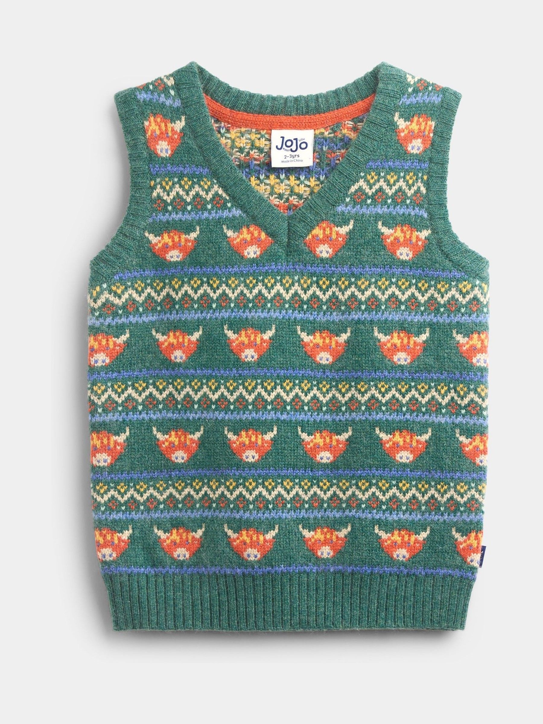 Khaki Green Highland Cow - Fairisle Knitted Jumper