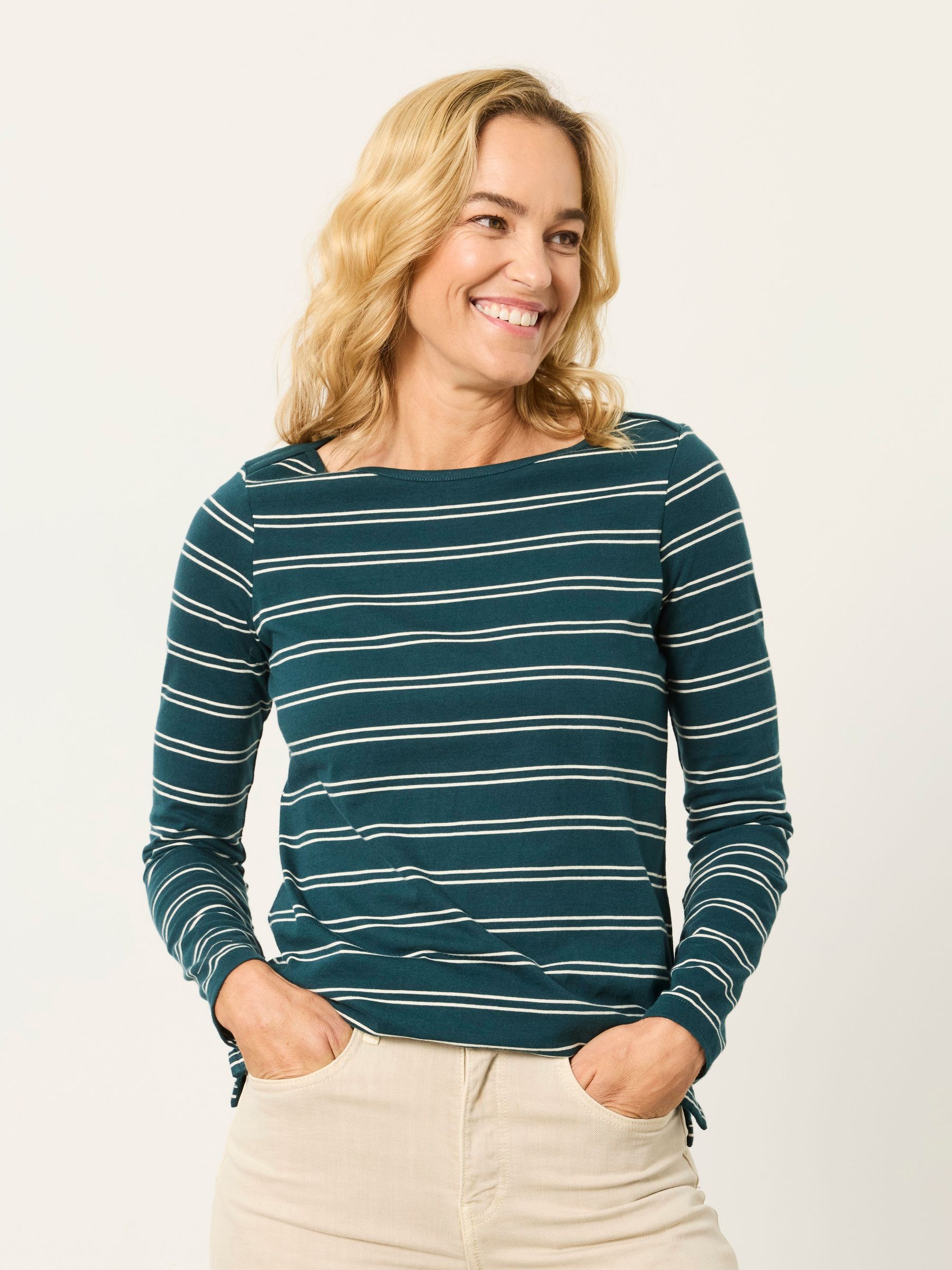 Teal Blue - Long Sleeve Stripe T-shirt