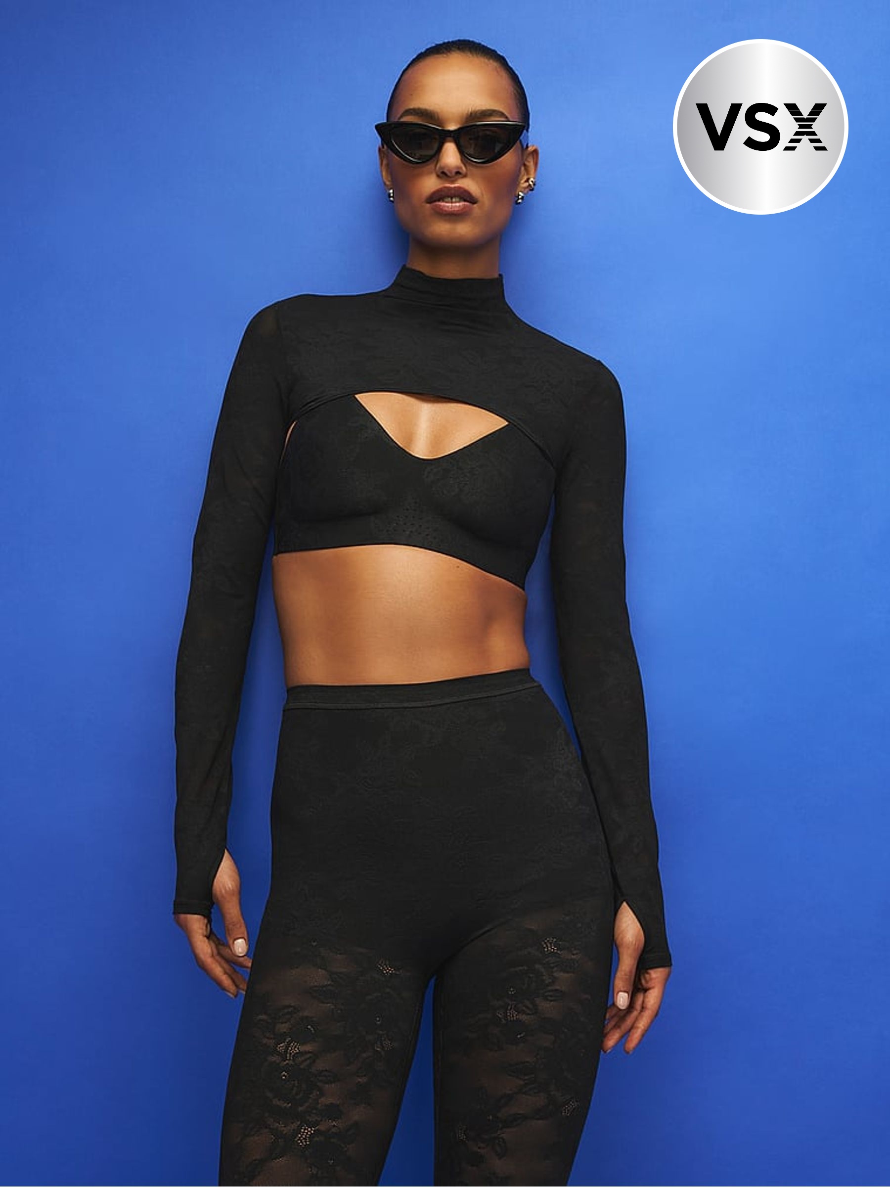 Black - Lace Mock Neck Shrug