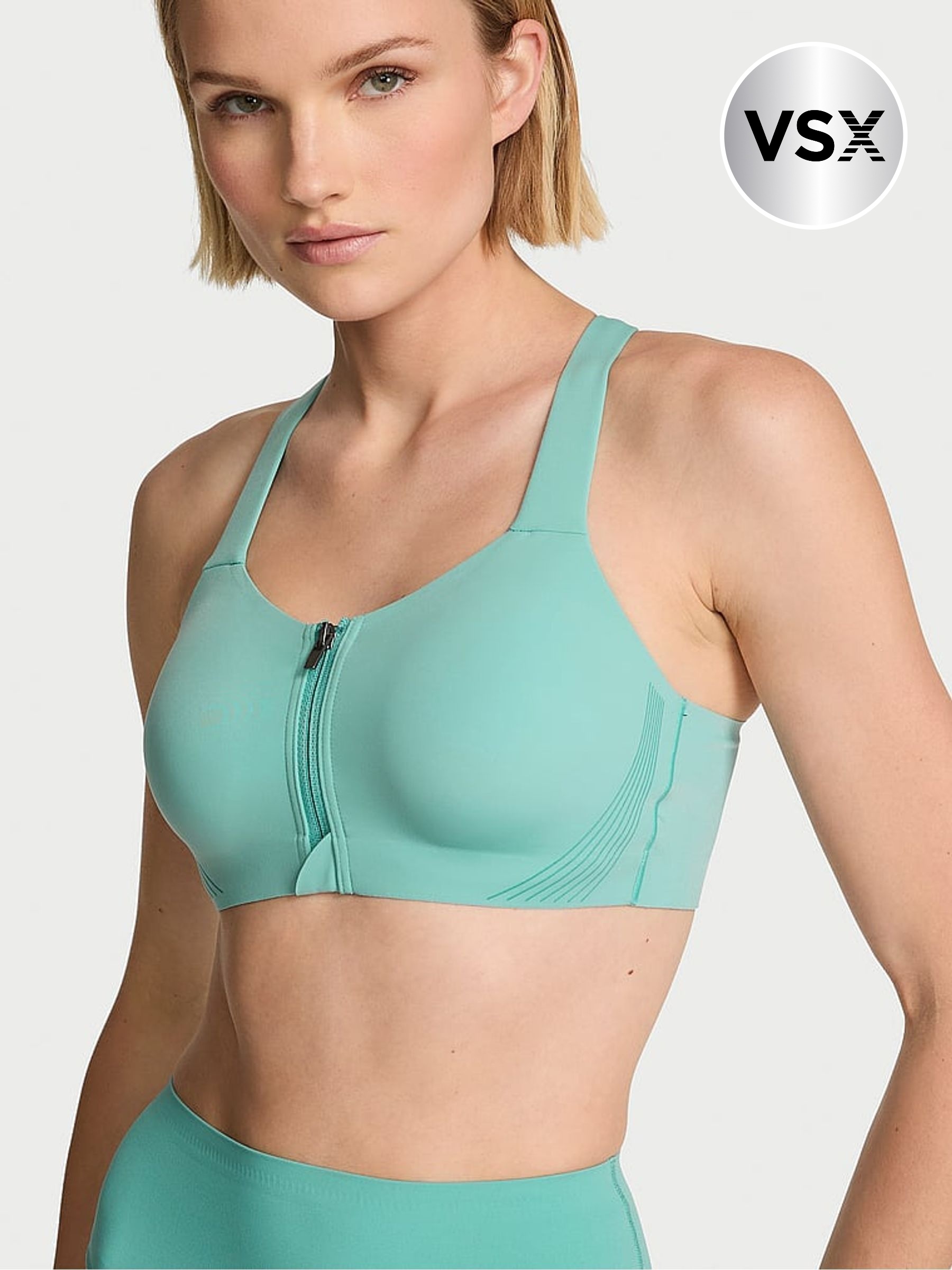 Dusty Turquoise Blue - Front Close Knockout™ High Impact Sports Bra