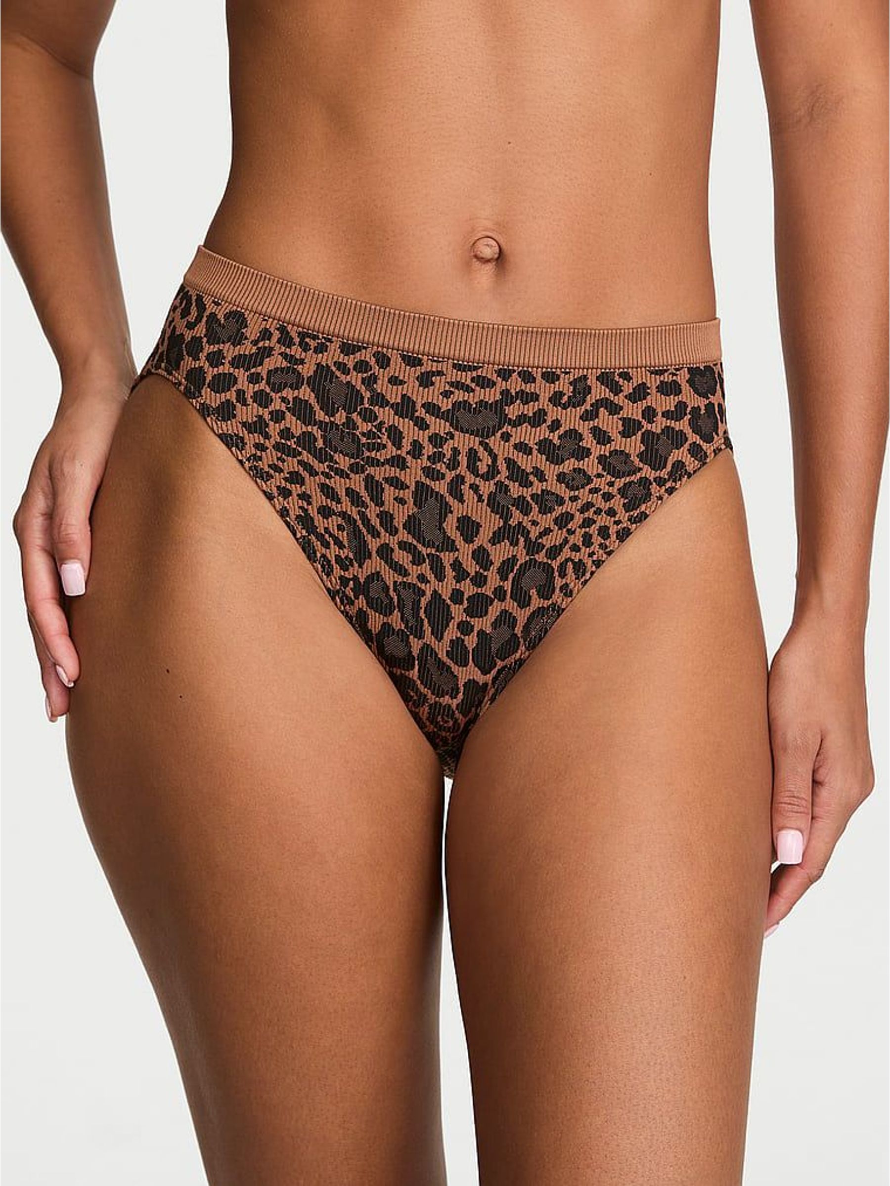 Leopard Brown - Thong Ribbed Knickers