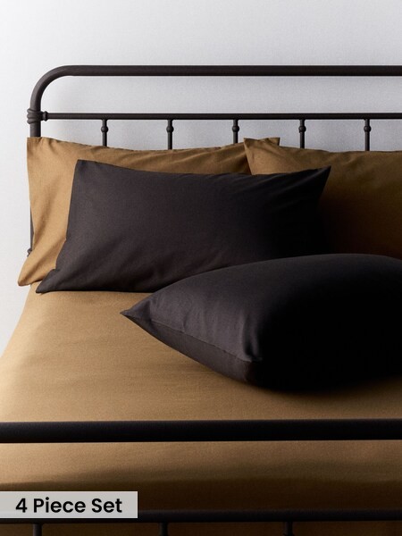 The Set 2 Pack Washed Cotton Fitted Sheet And Pillowcase Set