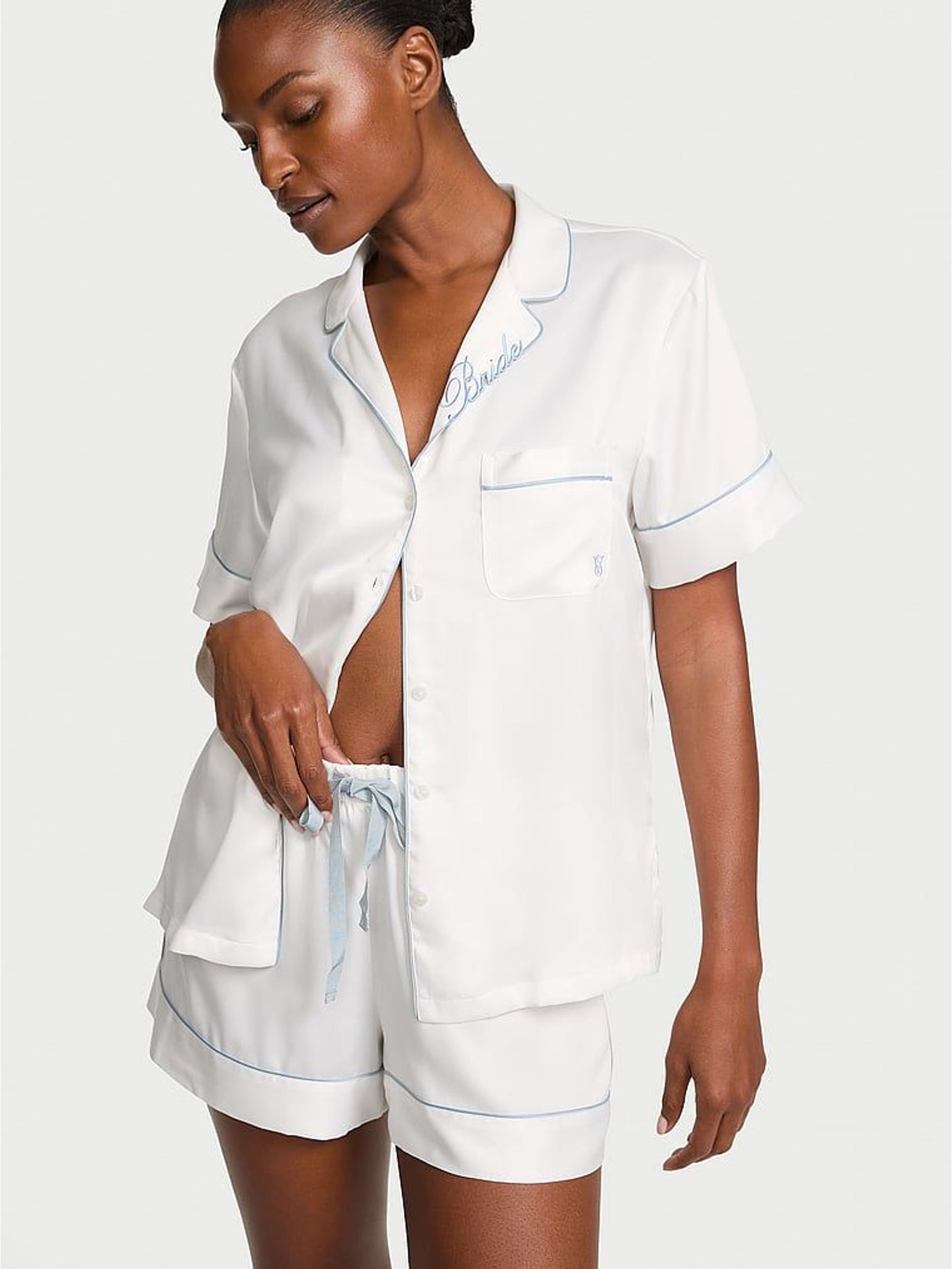 Coconut White Bride - Satin Short Pyjamas Set