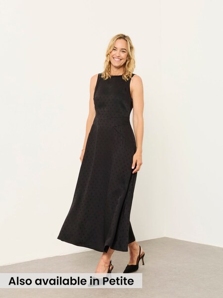 Black Polka Dot - Satin Maxi Dress With Sparkle Cardigan
