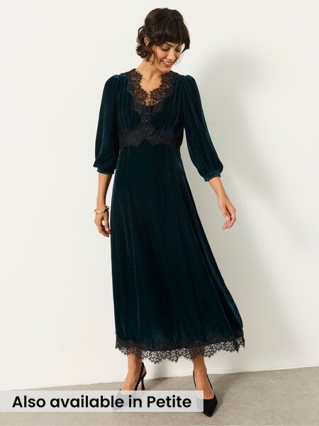 Teal Blue - Velvet Midi Dress