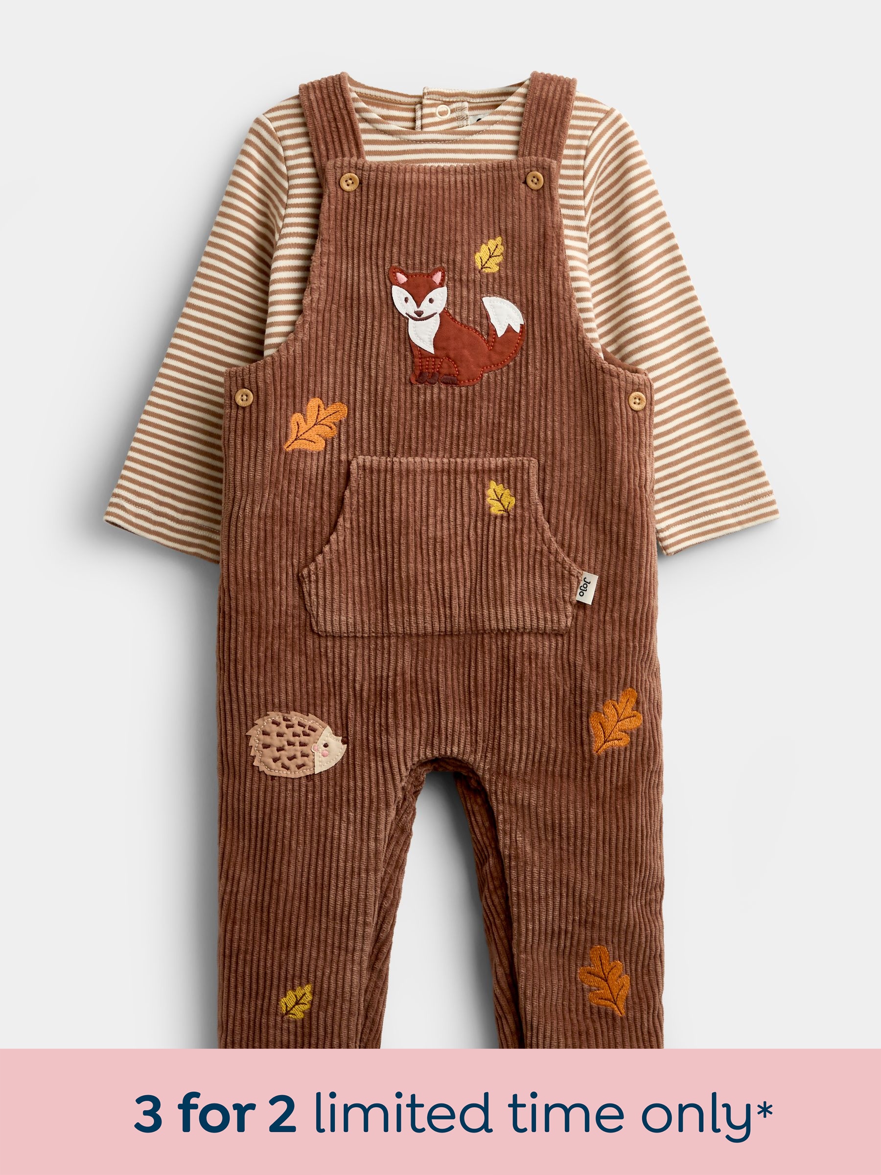 Natural Woodland - Embroidered Dungaree & Bodysuit Set