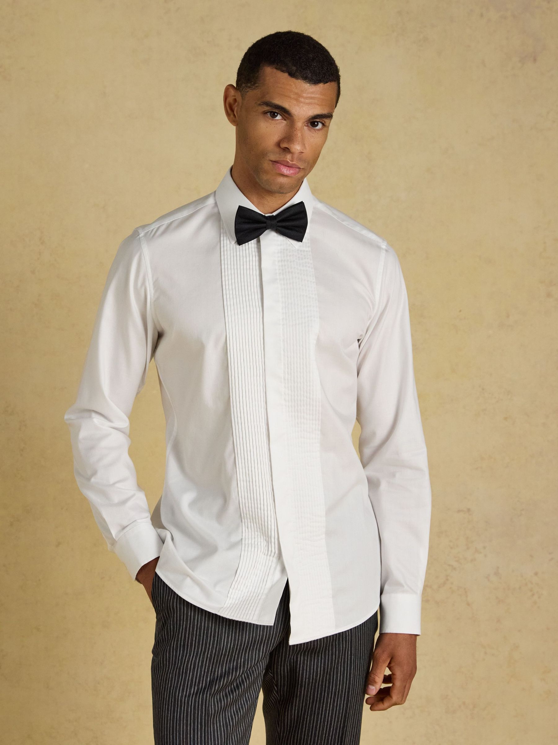 White - Regular Pleated Bib Front Dress Shirt
