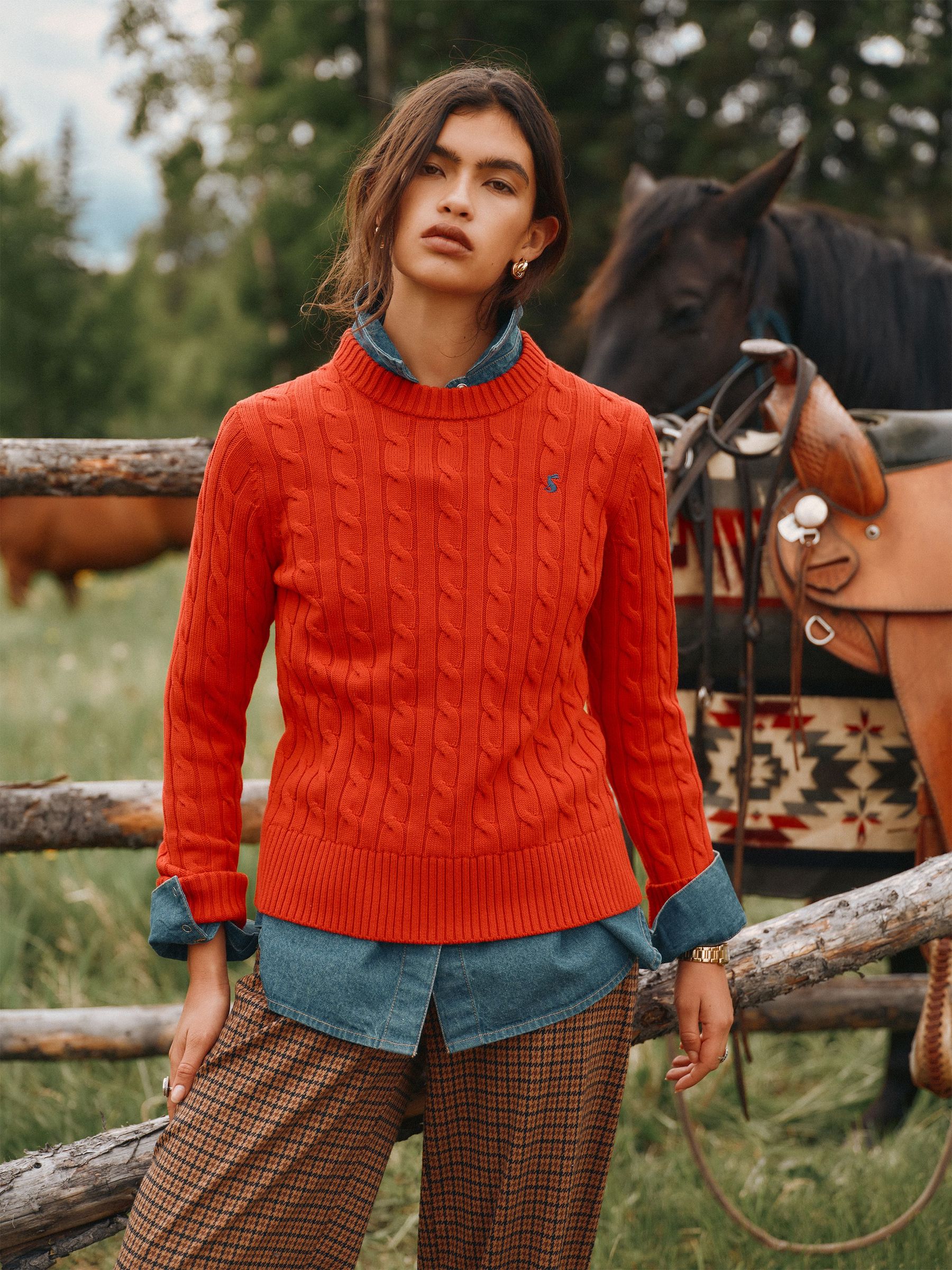 Bright Red - Classic Crew Neck Cotton Cable Knit Jumper