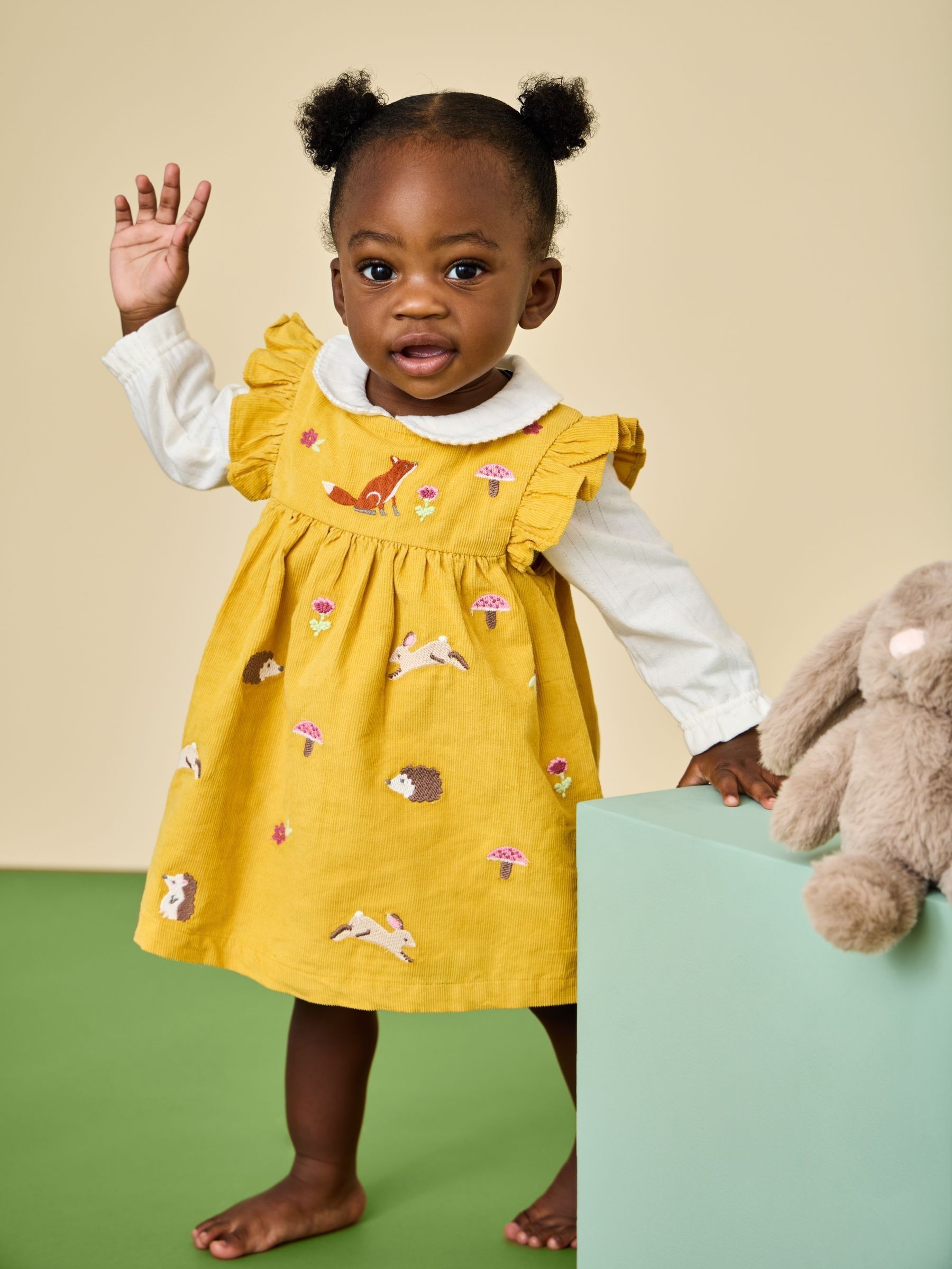Ochre Yellow Woodland - Embroidered Dress Set
