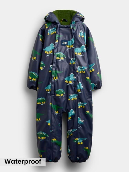 Navy Dinosaur - Waterproof Fleece Lined All-in-one Puddlesuit