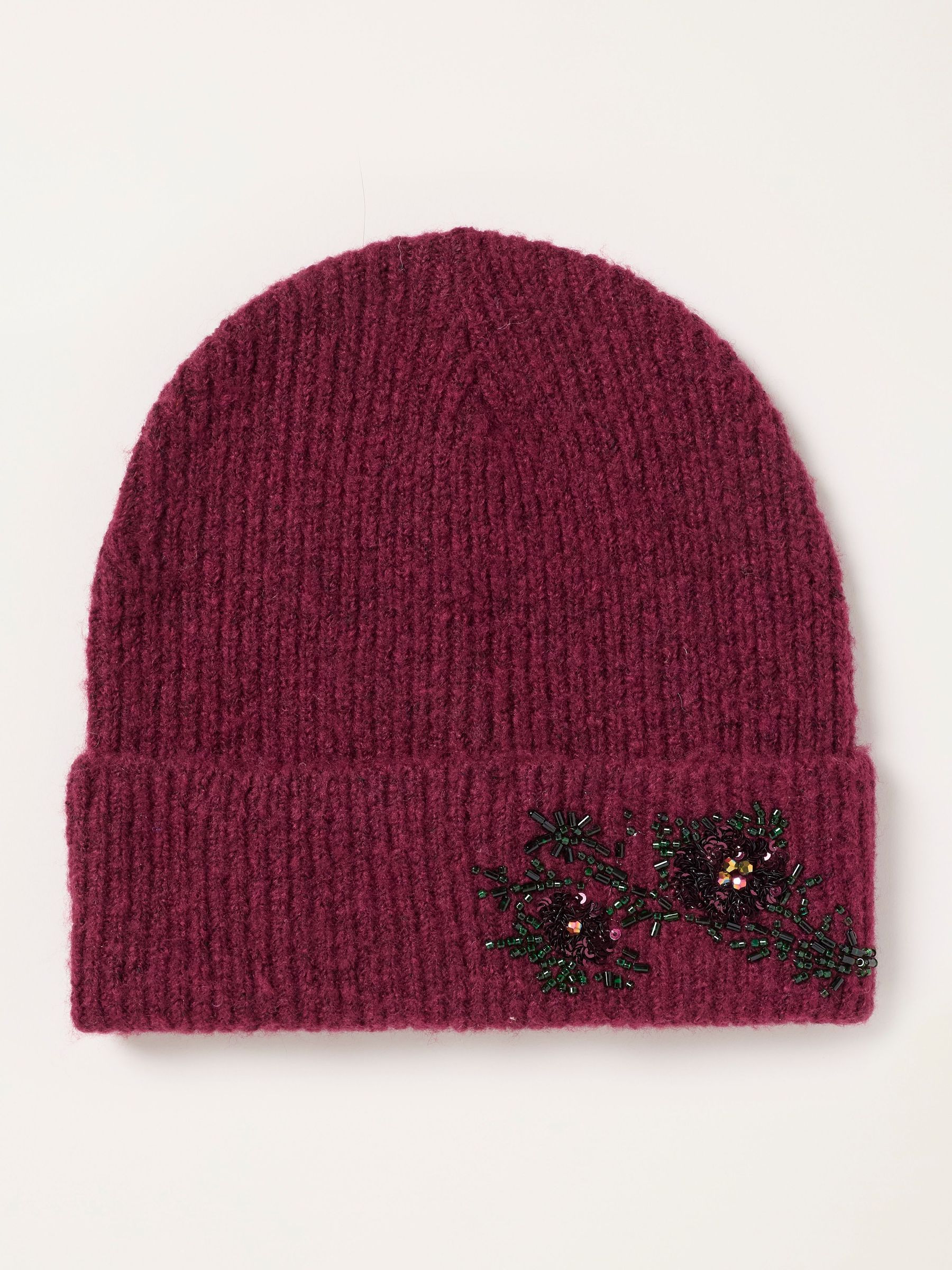 Burgundy Red - Fluffy Embellished Beanie