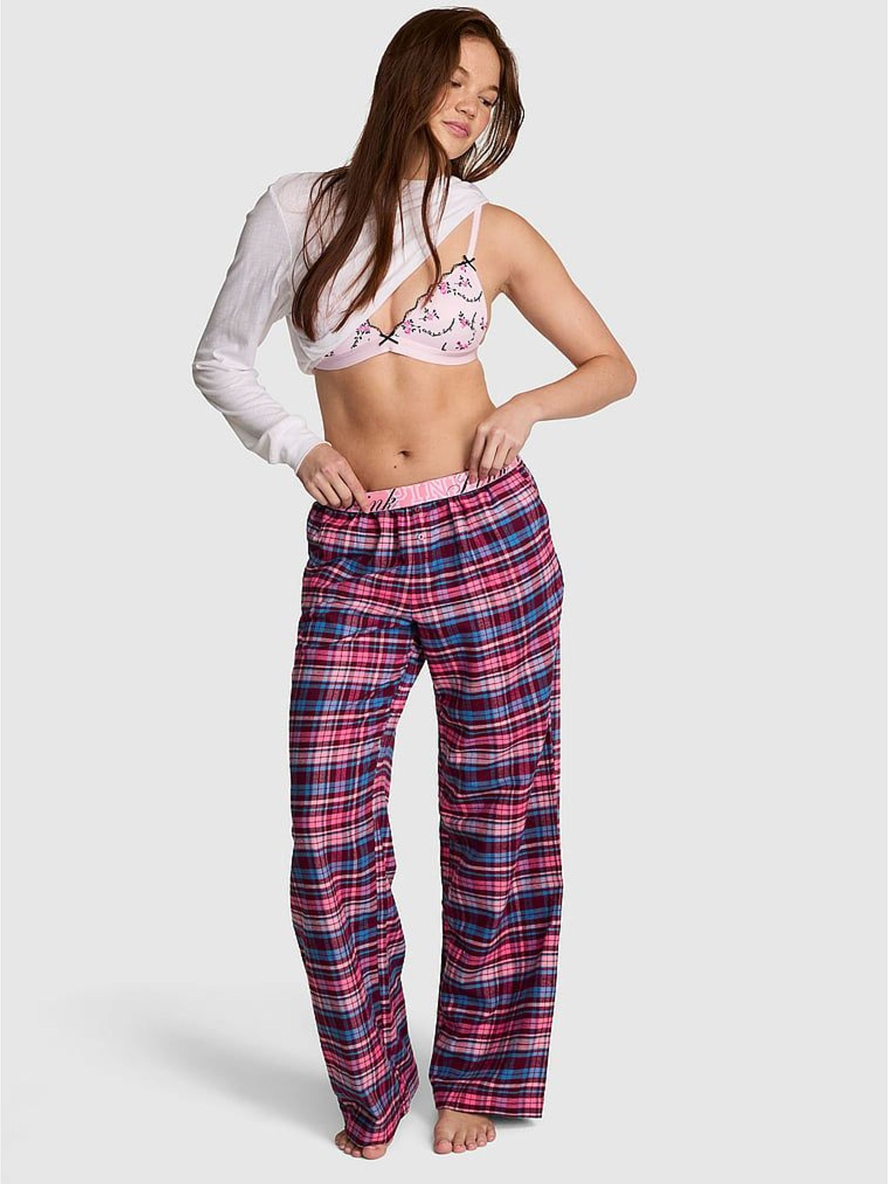 Purple Rose Tartan - Long Flannel Pyjama Bottoms