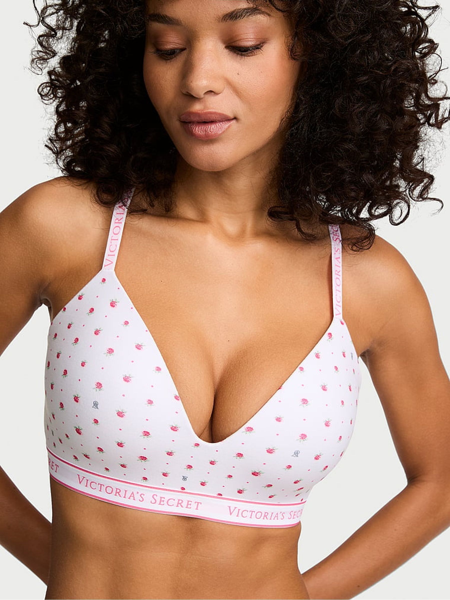 Pink ditsy floral - Lightly Lined Demi Cotton Logo Bra