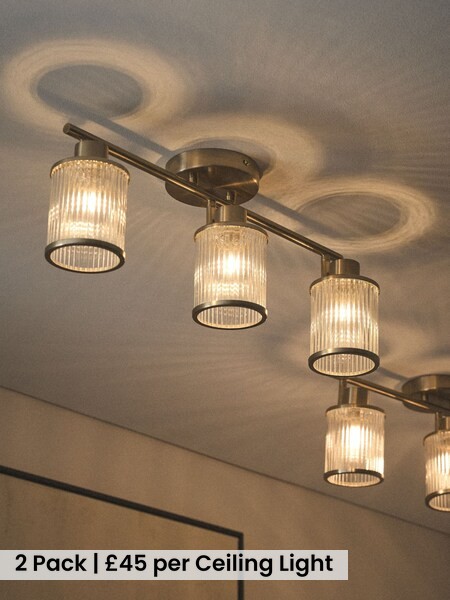 The Set 2 Pack Ribbed Glass 3 Light Spotlight Ceiling Lights