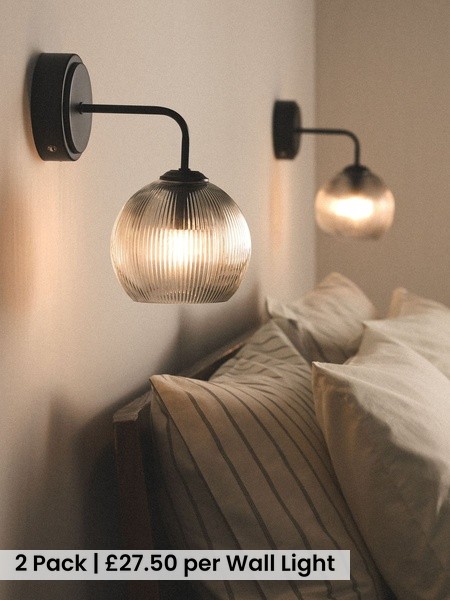 The Set 2 Pack Rechargeable Ribbed Glass Round Wall Lights