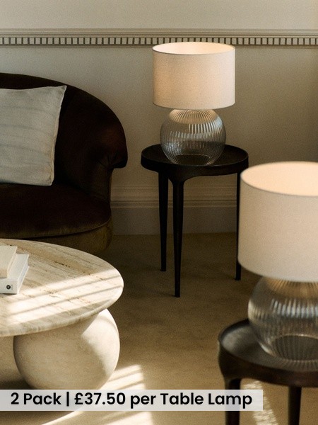 The Set 2 Pack Ribbed Glass Round Table Lamps