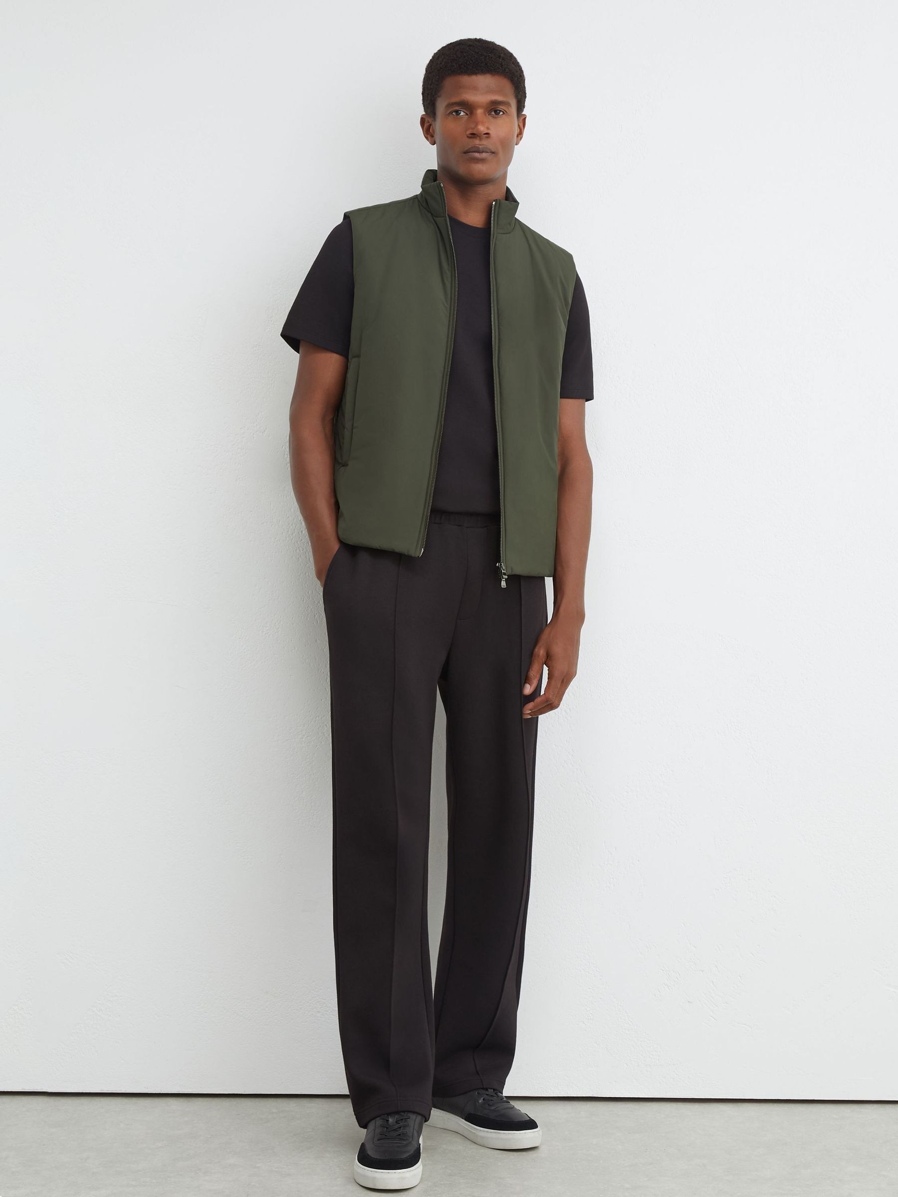 Olive Green - Regular Technical Padded Zip-through Gilet