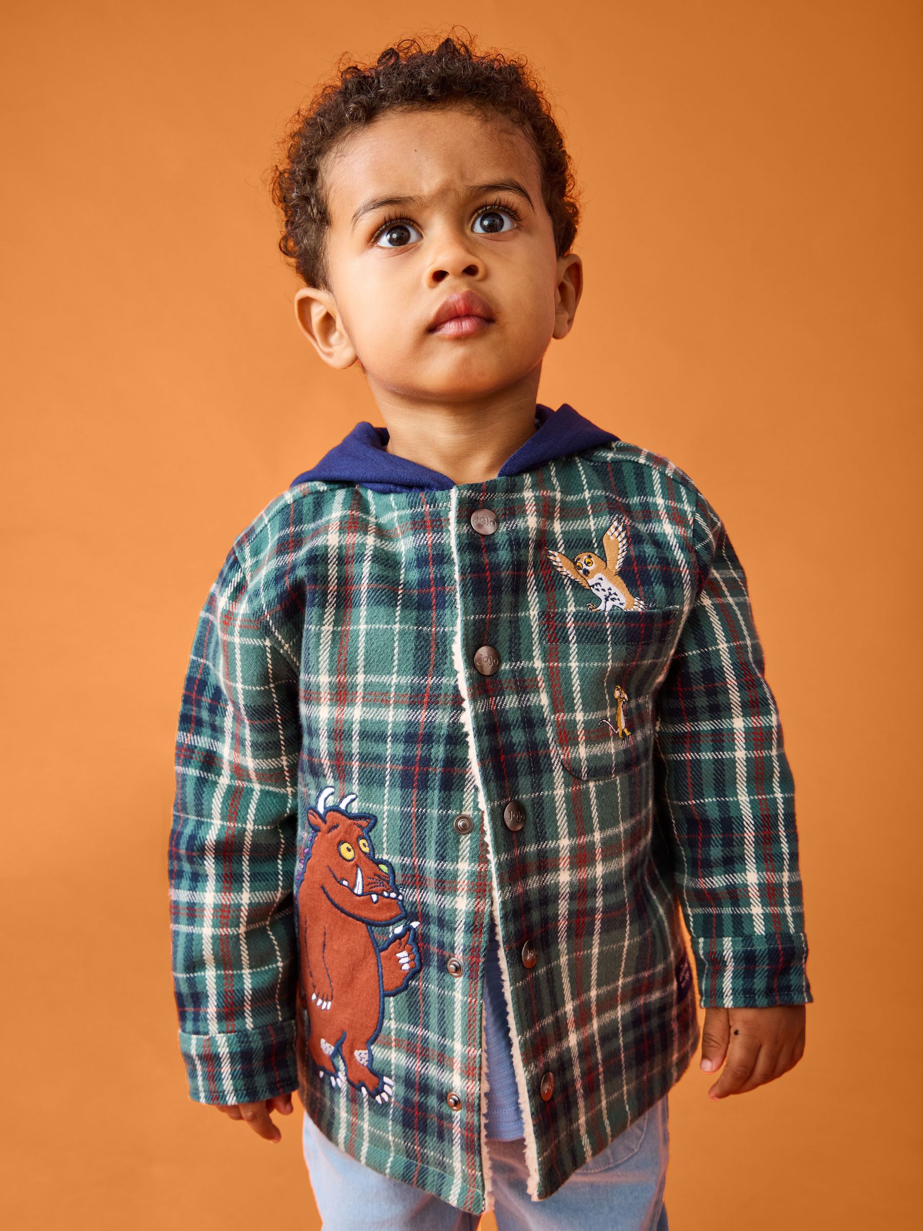 The Gruffalo Khaki Green - Check Borg Hooded Shacket